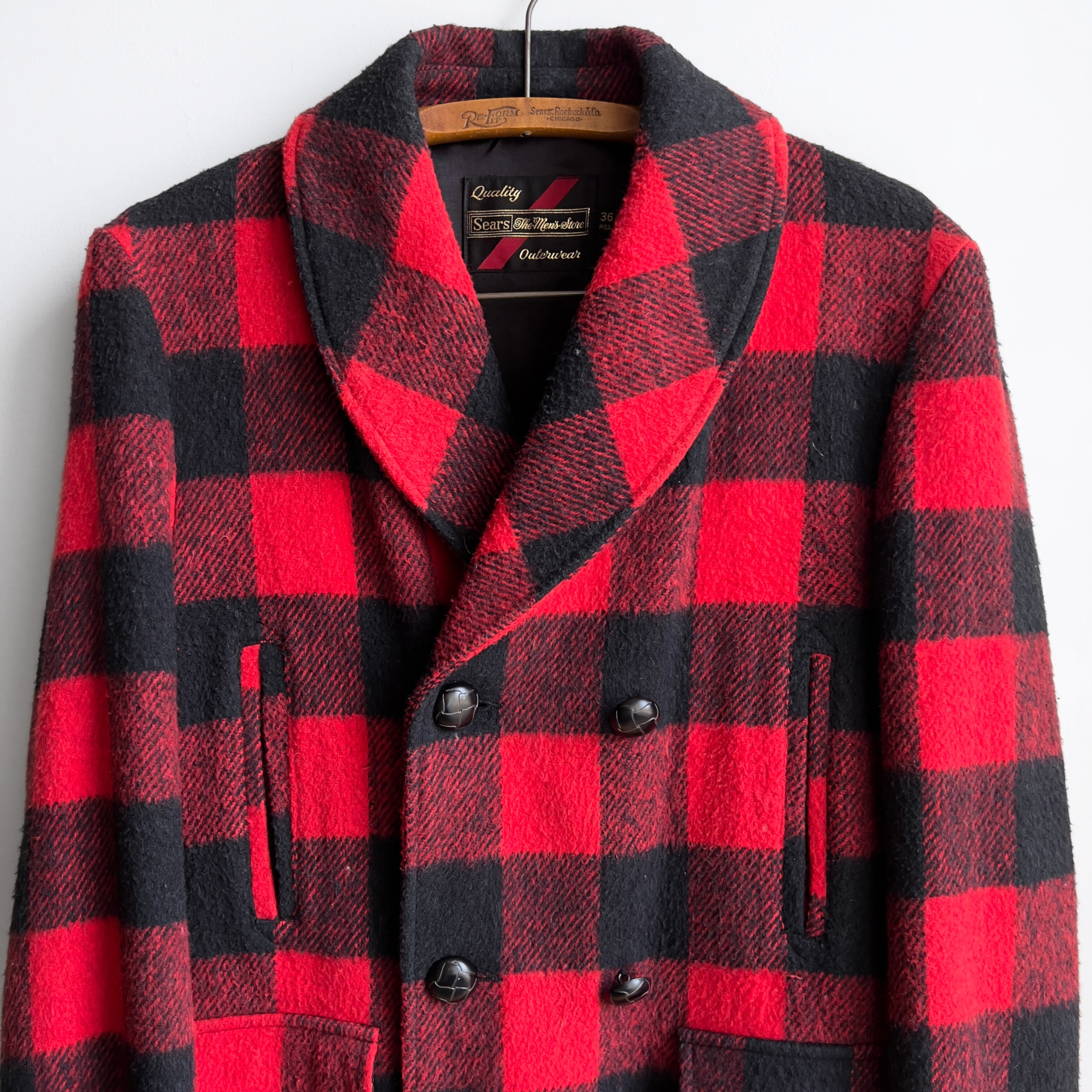 1960s Red & Black Plaid Heavy Wool Peacoat  - Shop ThreadCount Vintage Co.