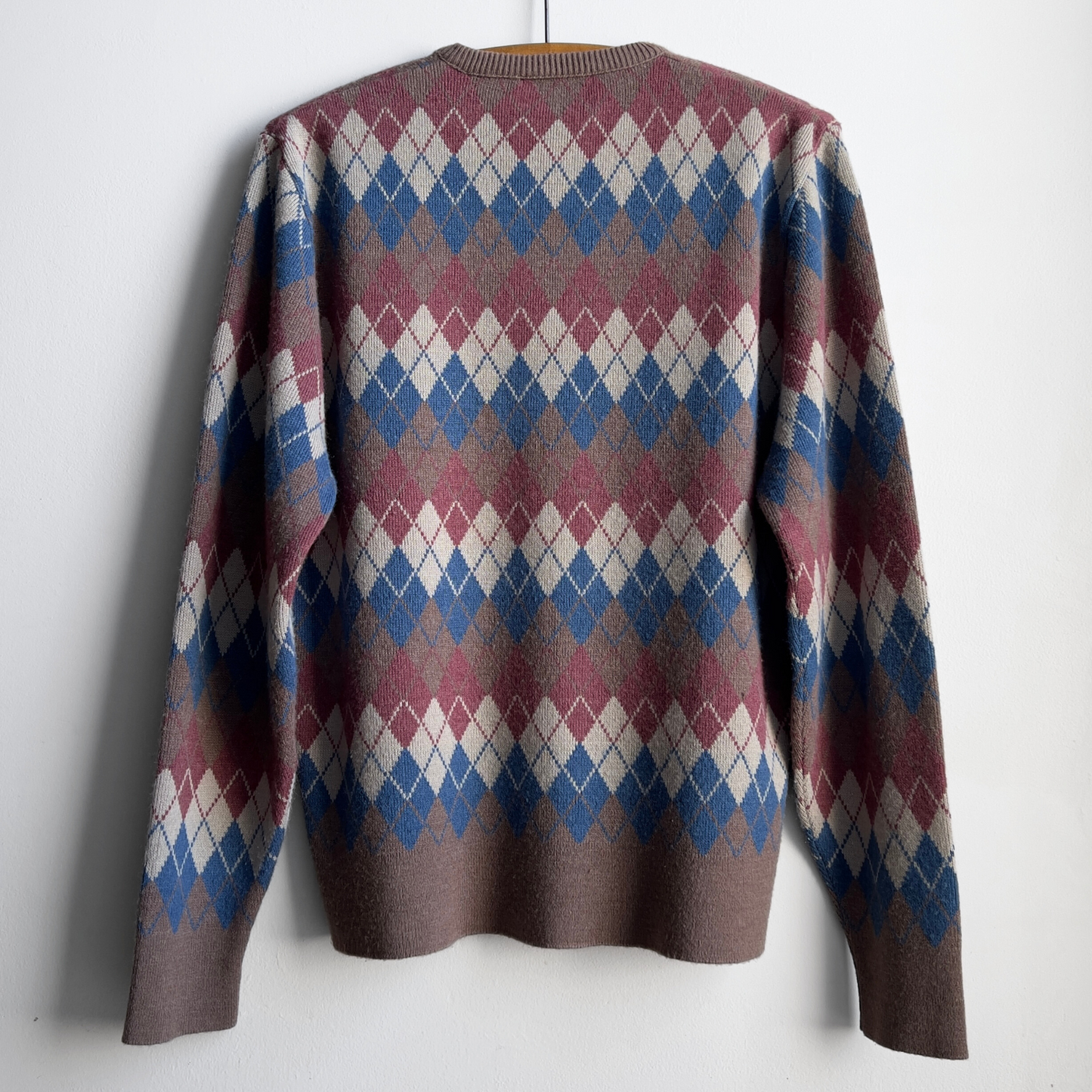 Vintage 1970s Lord Jeff Brown & Blue Argyle V-Neck Sweater - Shop ThreadCount Vintage Co.