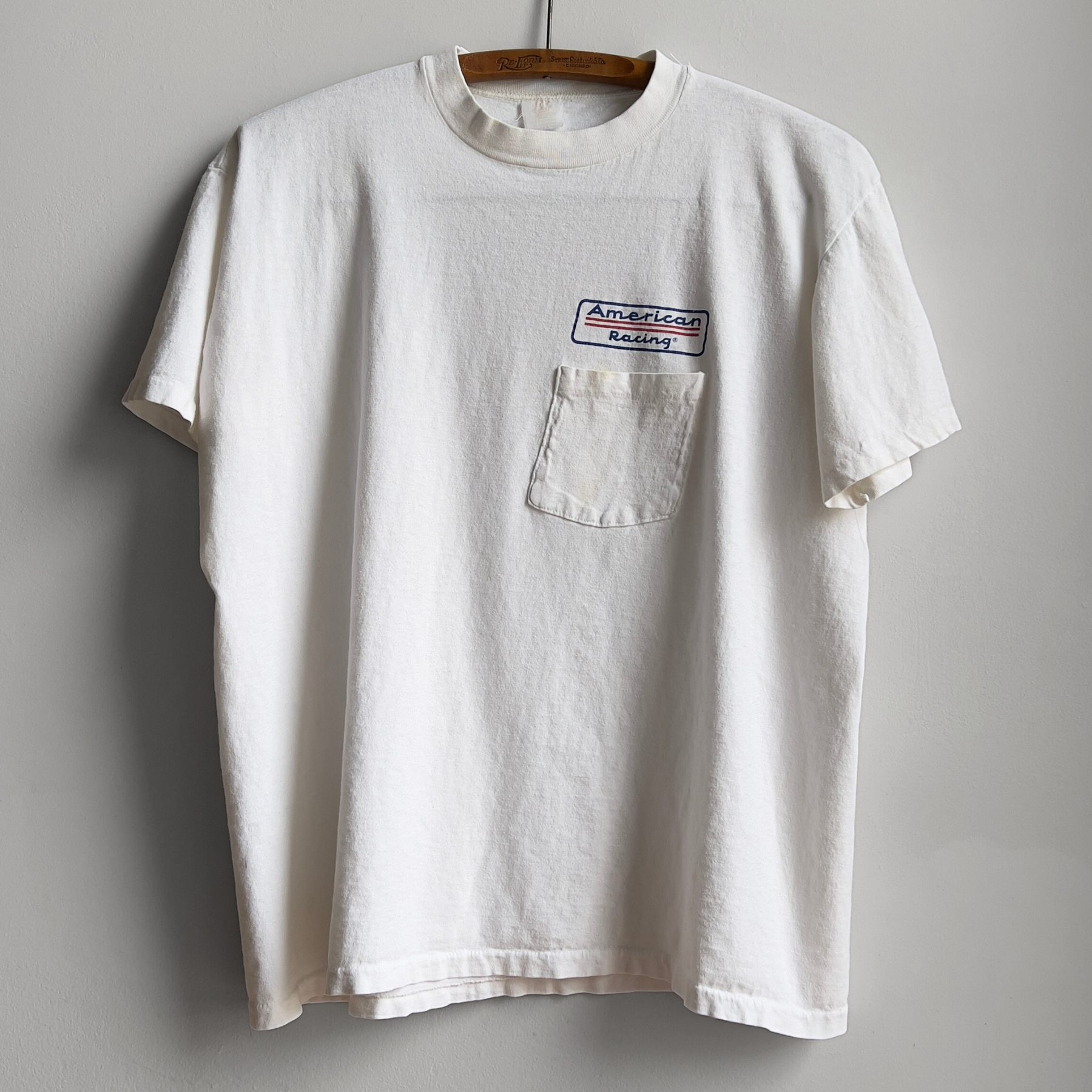 1970s American Racing White Graphic Pocket Tee  - Shop ThreadCount Vintage Co.