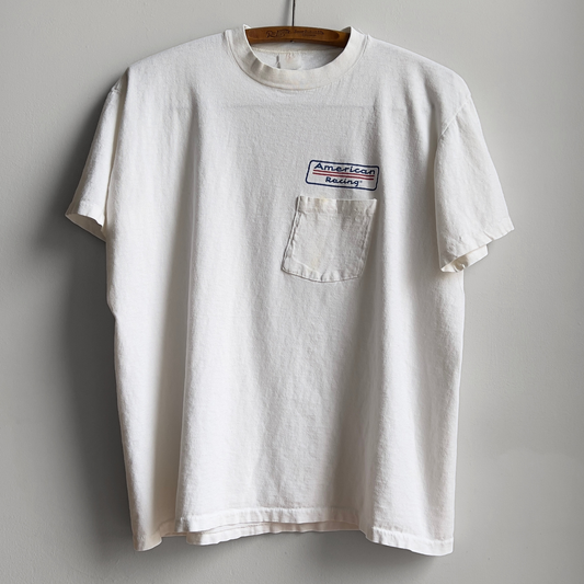 1970s American Racing White Graphic Pocket Tee  - Shop ThreadCount Vintage Co.