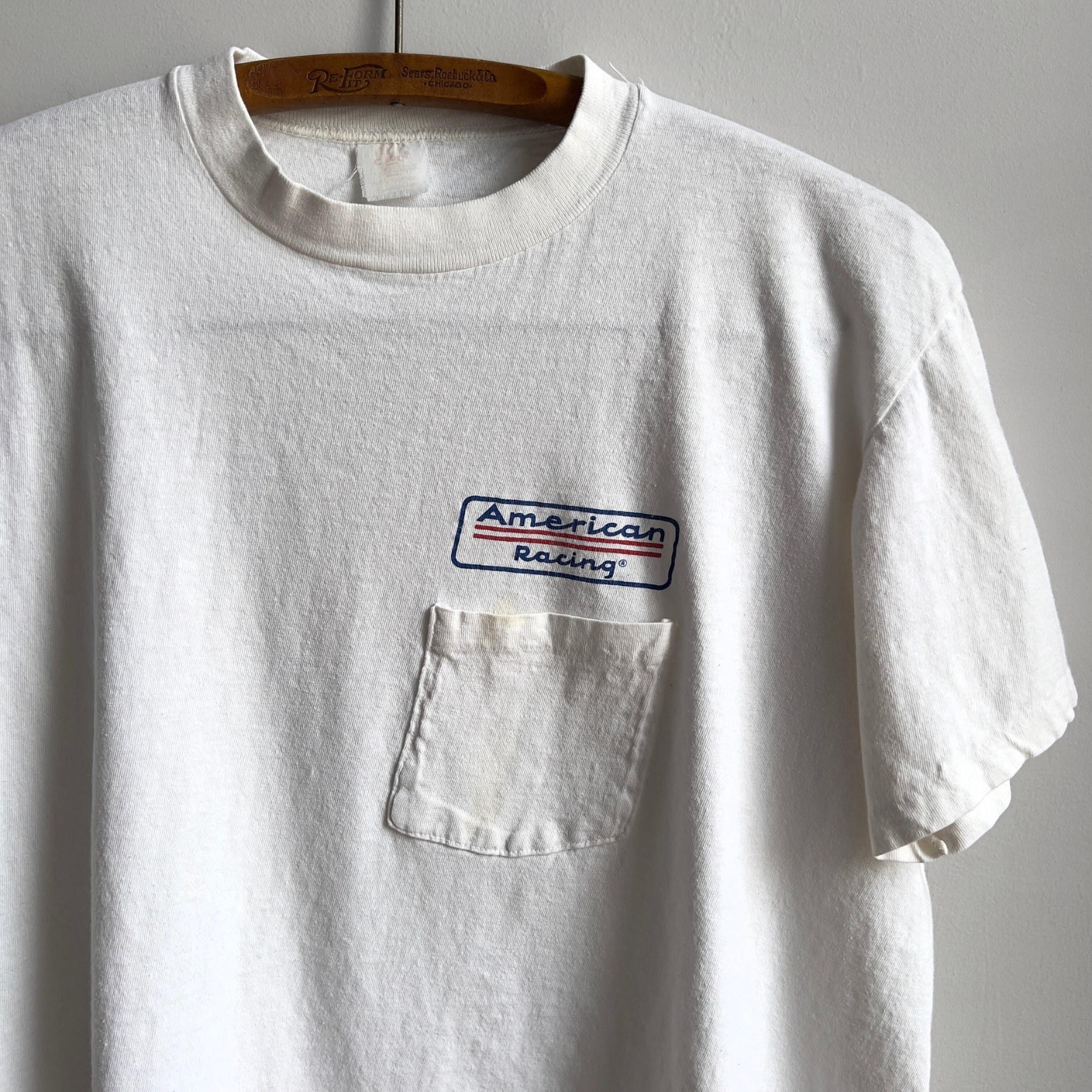 1970s American Racing White Graphic Pocket Tee  - Shop ThreadCount Vintage Co.