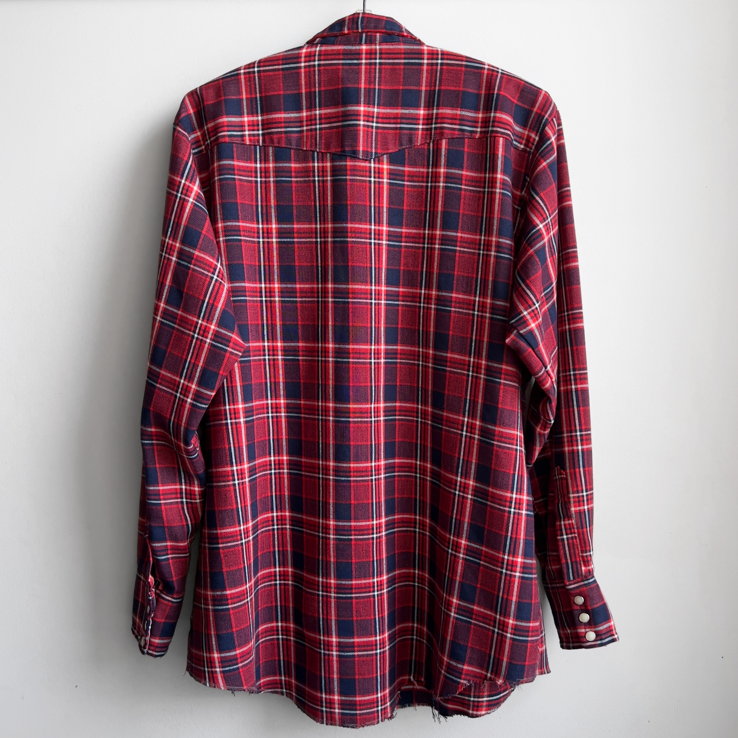 Vintage 1980s Red & Navy Pearl Snap Western Plaid Shirt - Shop ThreadCount Vintage Co.