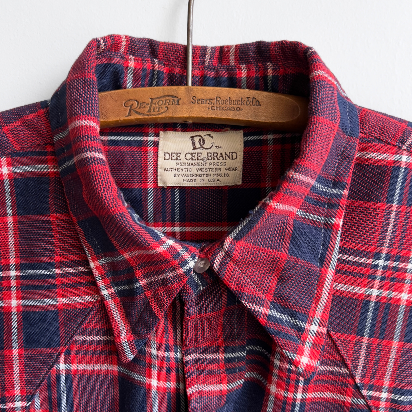 Vintage 1980s Red & Navy Pearl Snap Western Plaid Shirt - Shop ThreadCount Vintage Co.