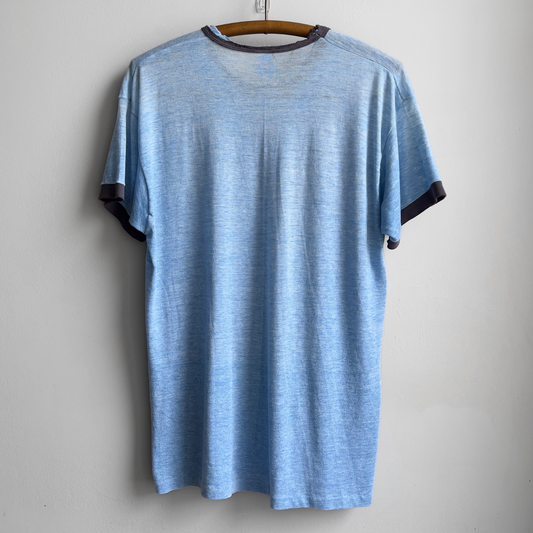 1970s Faded & Distressed Blue Louisiana Ringer Tee  - Shop ThreadCount Vintage Co.