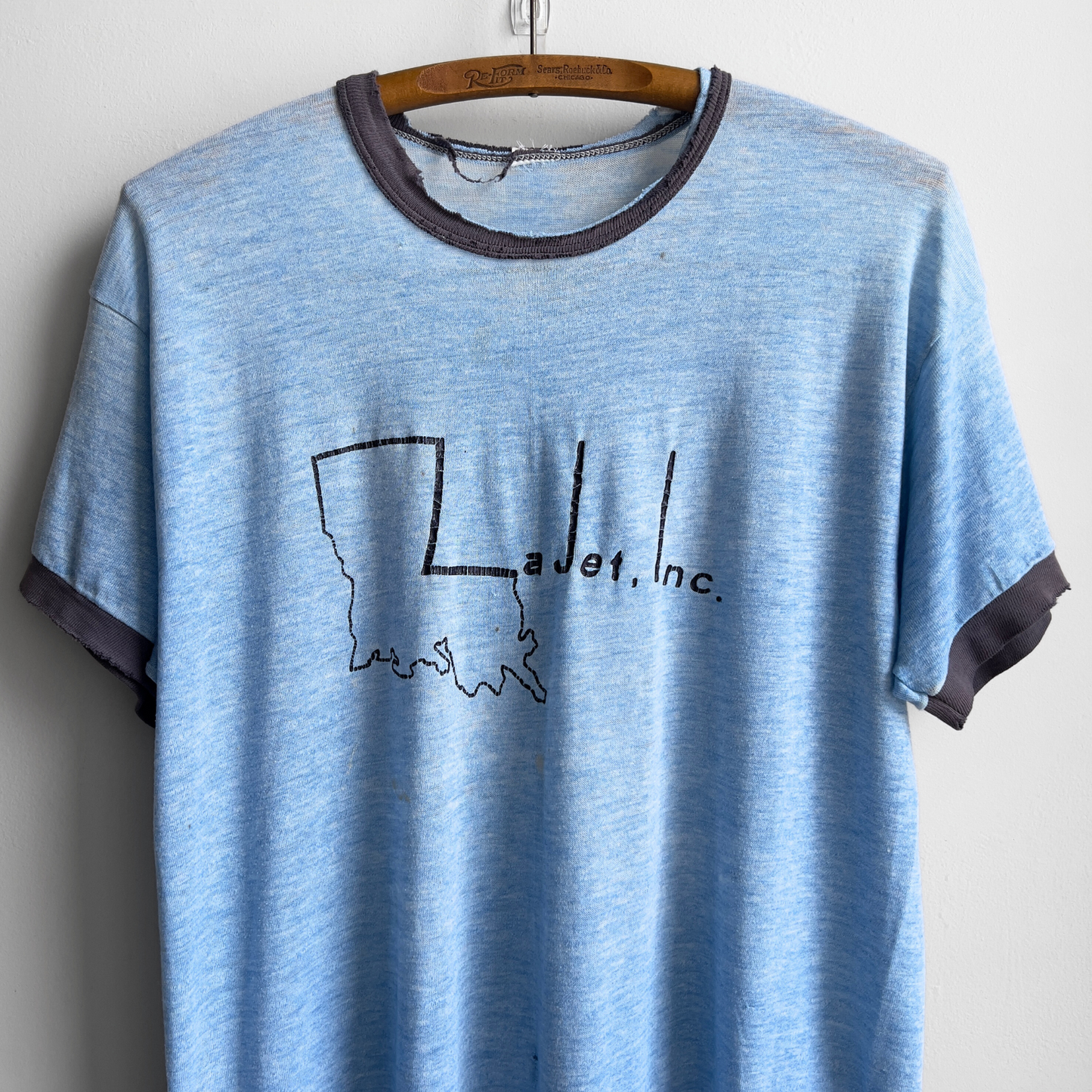 Vintage 1970s Faded & Distressed Blue Louisiana Ringer Tee - Shop ThreadCount Vintage Co.