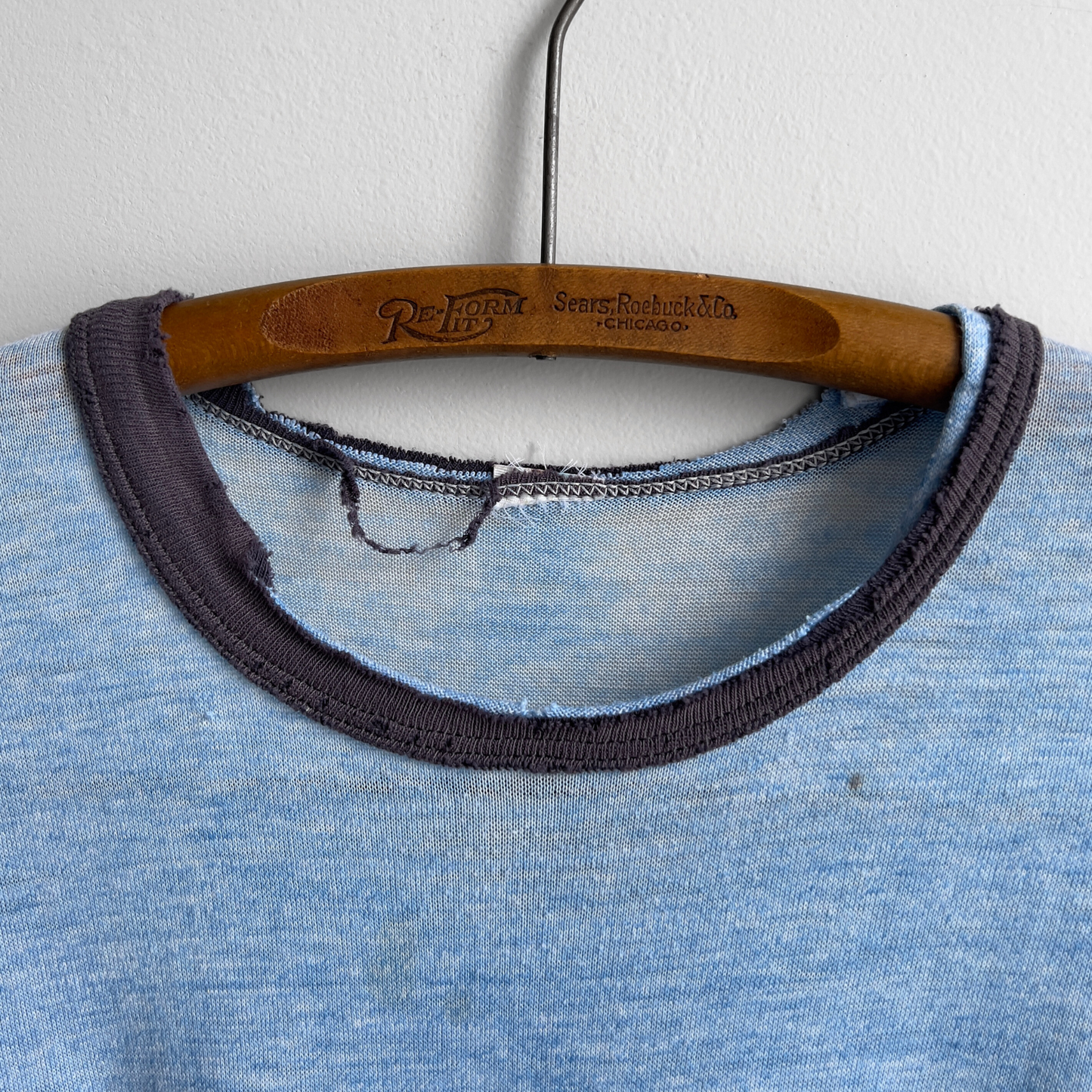 Vintage 1970s Faded & Distressed Blue Louisiana Ringer Tee - Shop ThreadCount Vintage Co.