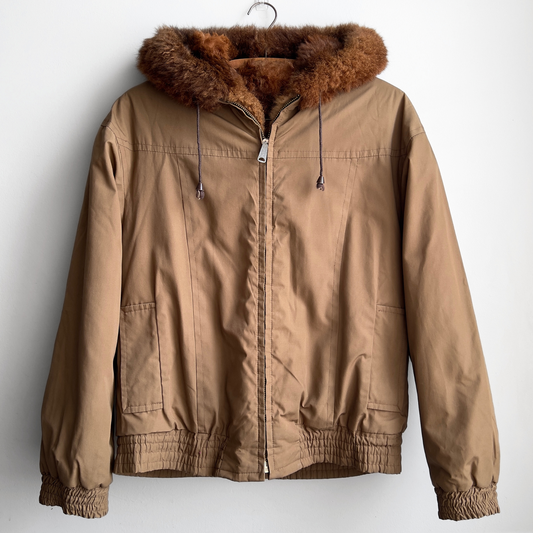 1970s Brown Genuine Fur Zip-Up Hooded Jacket  - Shop ThreadCount Vintage Co.