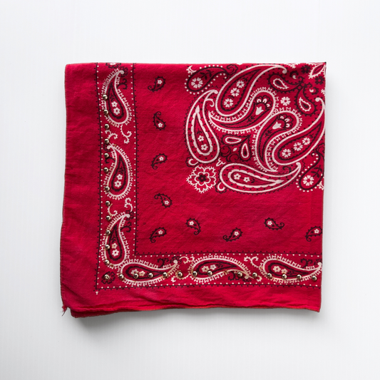 1960s Red Paisley Print Studded Cotton Bandana  - Shop ThreadCount Vintage Co.