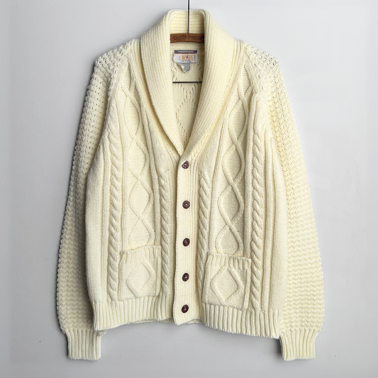 1970s Big Cable Knit Shawl Collar Cardigan  - Shop ThreadCount Vintage Co.