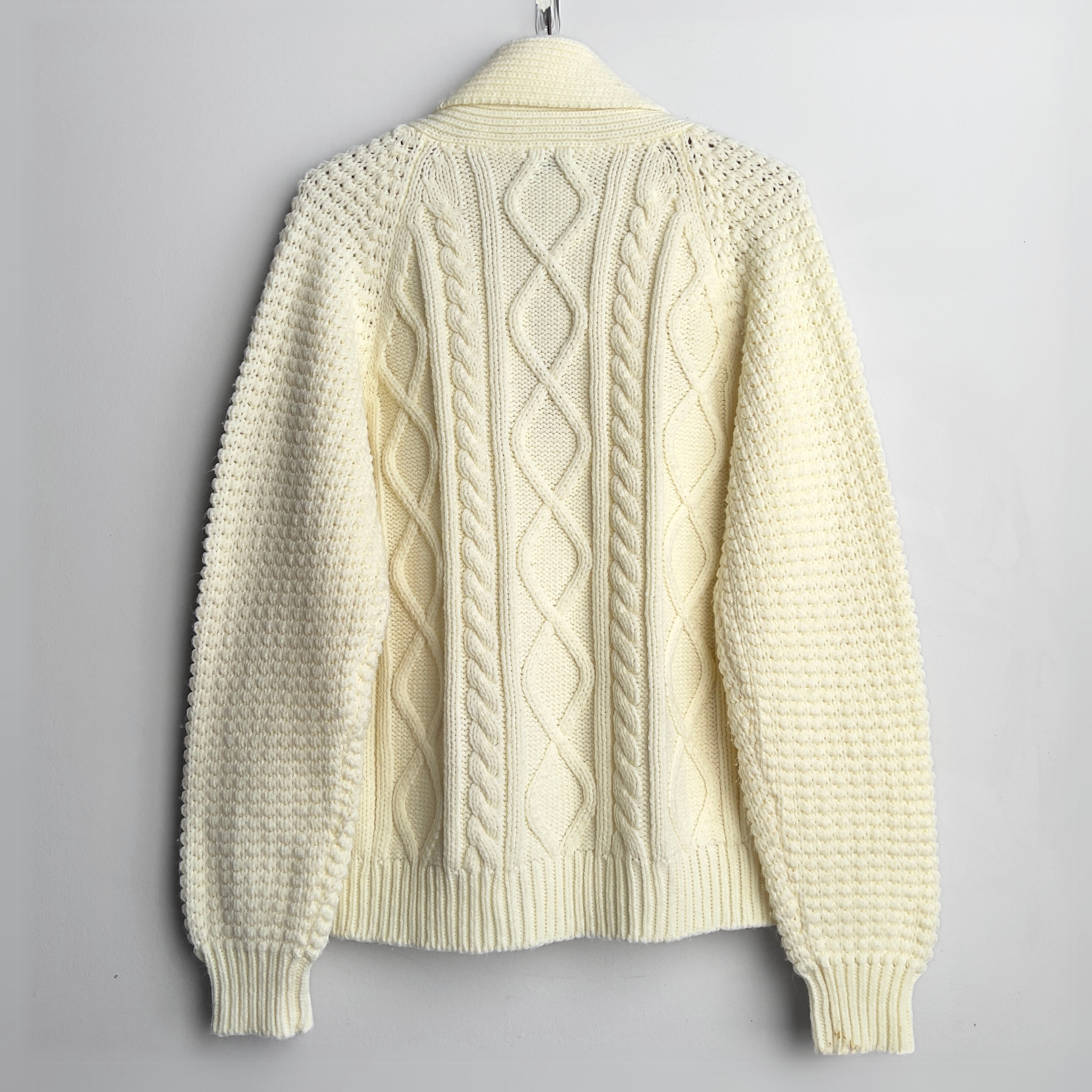 1970s Big Cable Knit Shawl Collar Cardigan  - Shop ThreadCount Vintage Co.