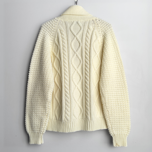 1970s Big Cable Knit Shawl Collar Cardigan  - Shop ThreadCount Vintage Co.