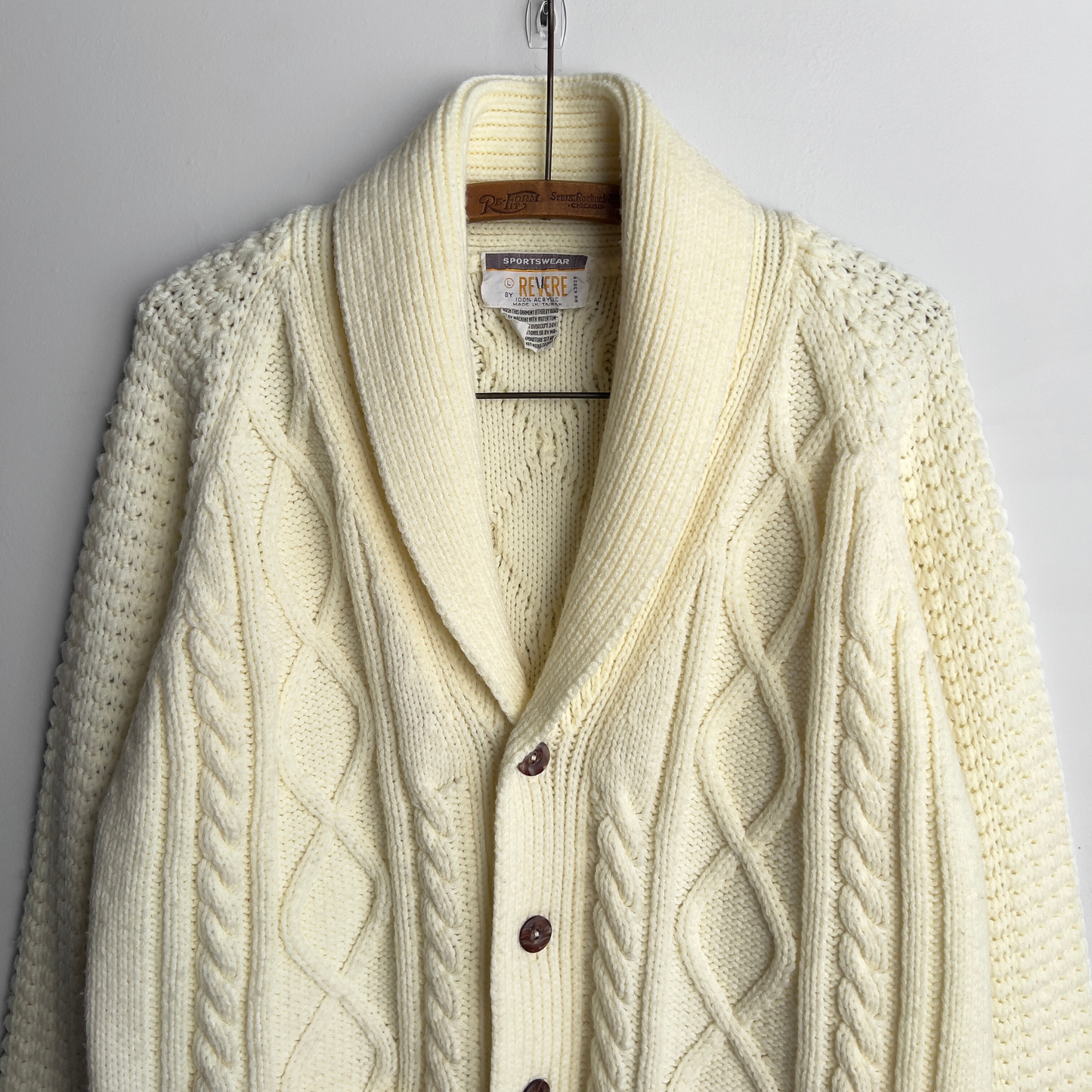 Vintage 1970s Big Cable Knit Shawl Collar Cardigan - Shop ThreadCount Vintage Co.