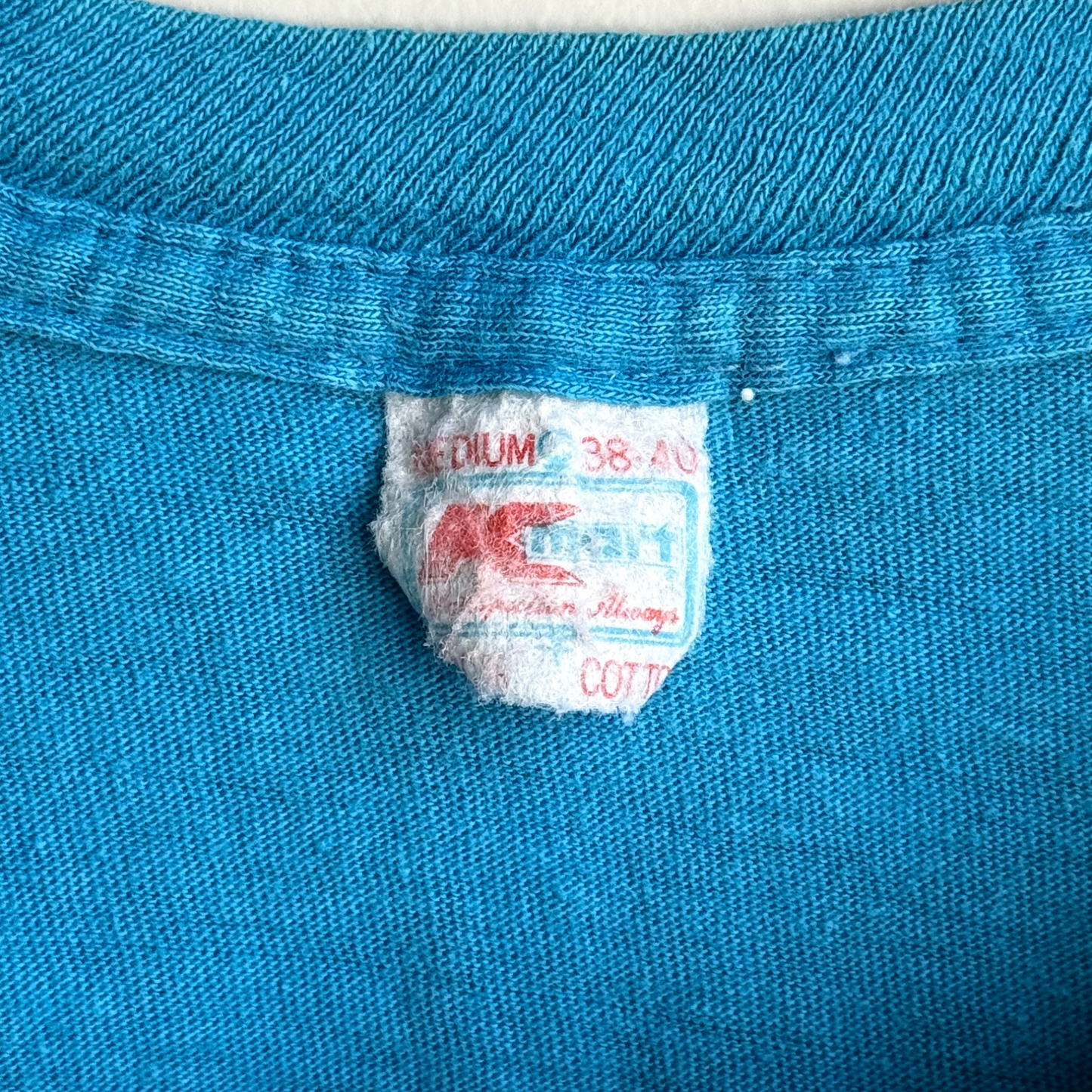 Vintage 1960s Faded & Distressed Blue Cotton Pocket Tee - Shop ThreadCount Vintage Co.