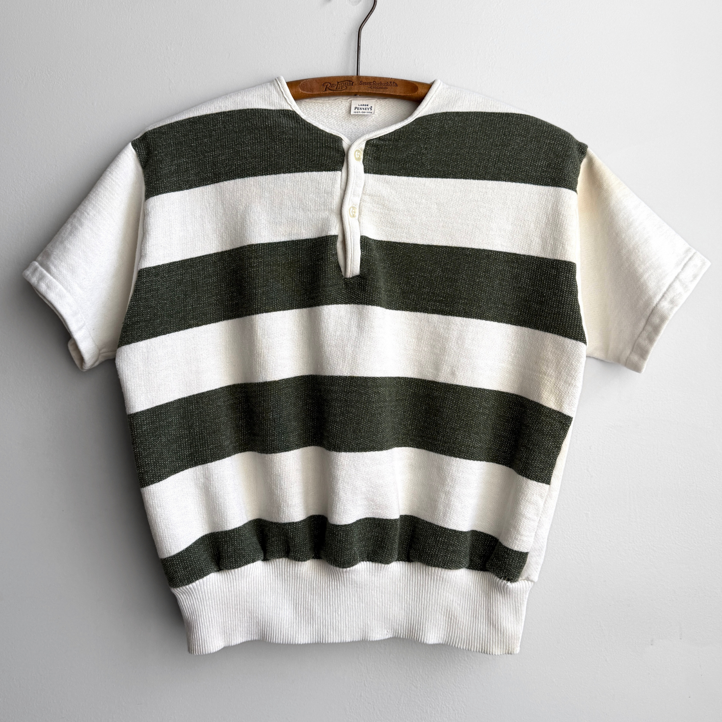 Vintage 1950s Green & White Striped Short Sleeve Sweatshirt - Shop ThreadCount Vintage Co.