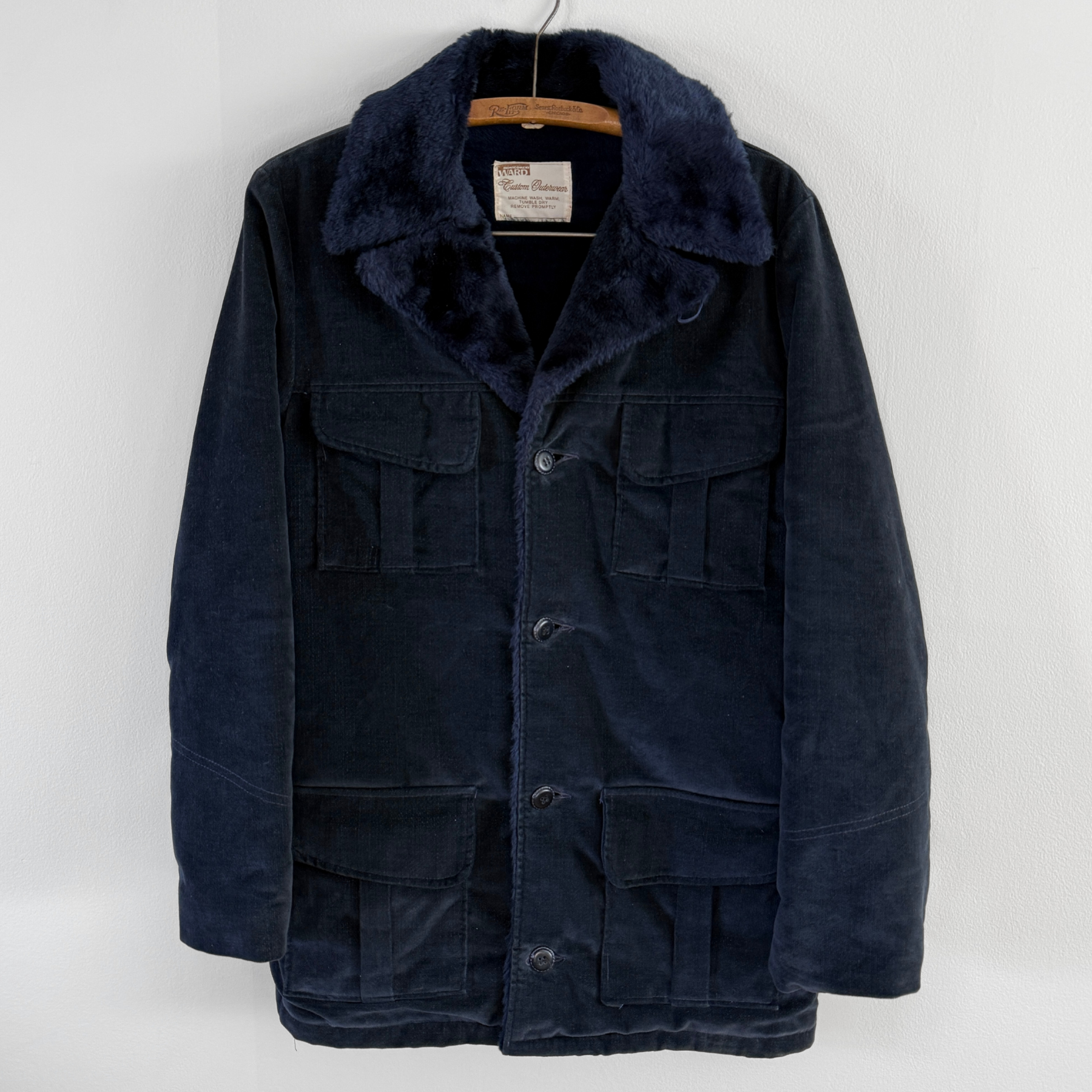 1970s Midnight Navy Blue Velour Bush Coat  - Shop ThreadCount Vintage Co.