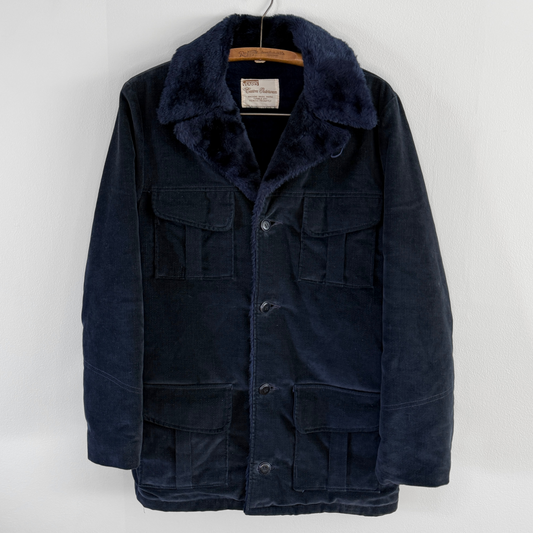 1970s Midnight Navy Blue Velour Bush Coat  - Shop ThreadCount Vintage Co.