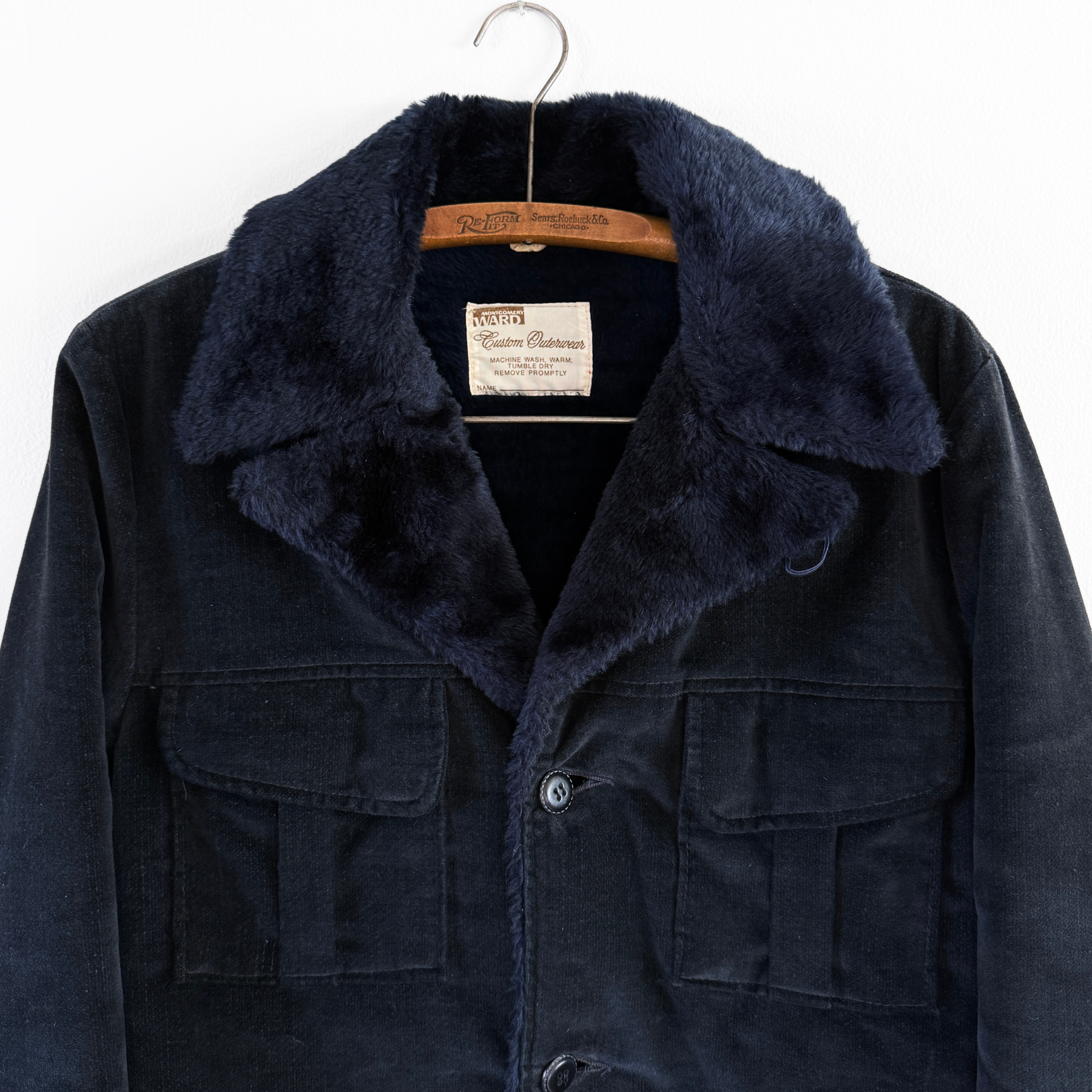 1970s Midnight Navy Blue Velour Bush Coat  - Shop ThreadCount Vintage Co.