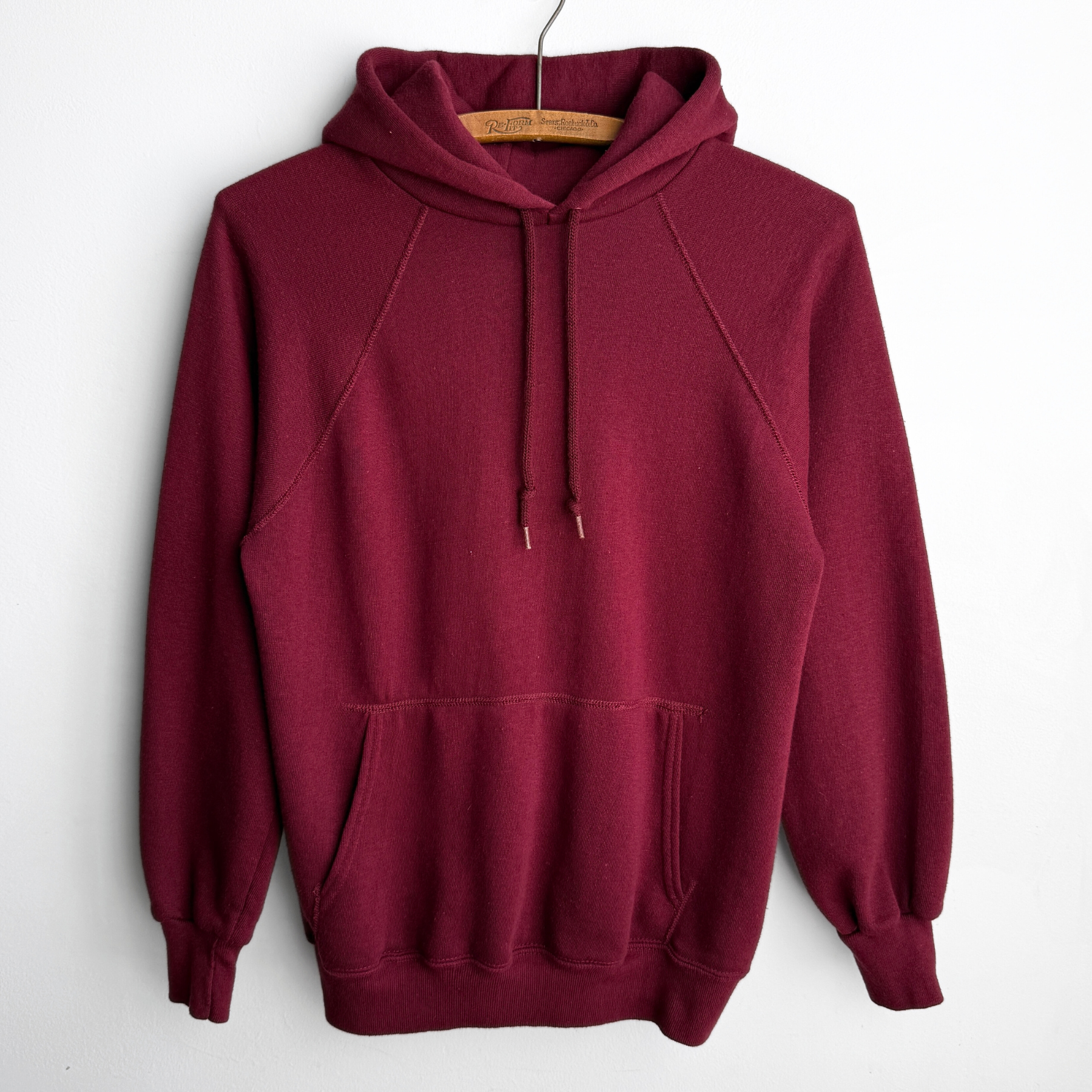 1970s Burgundy Red Blank Raglan Hoodie  - Shop ThreadCount Vintage Co.