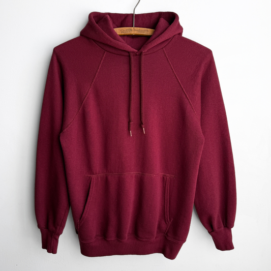 1970s Burgundy Red Blank Raglan Hoodie  - Shop ThreadCount Vintage Co.