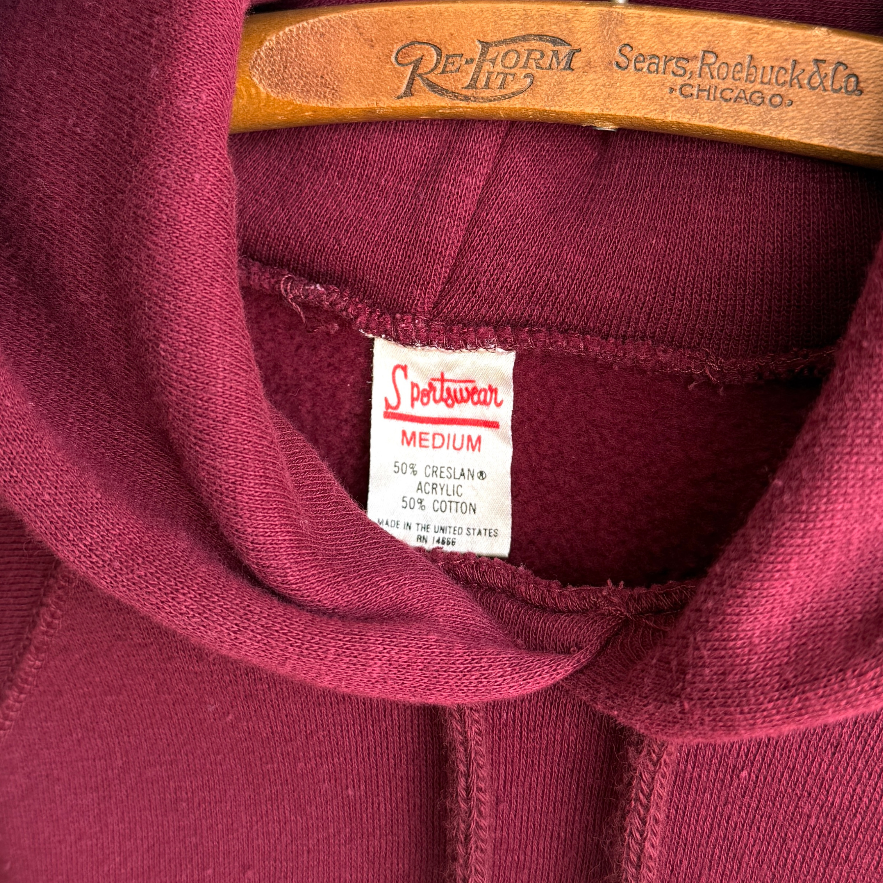 1970s Burgundy Red Blank Raglan Hoodie  - Shop ThreadCount Vintage Co.