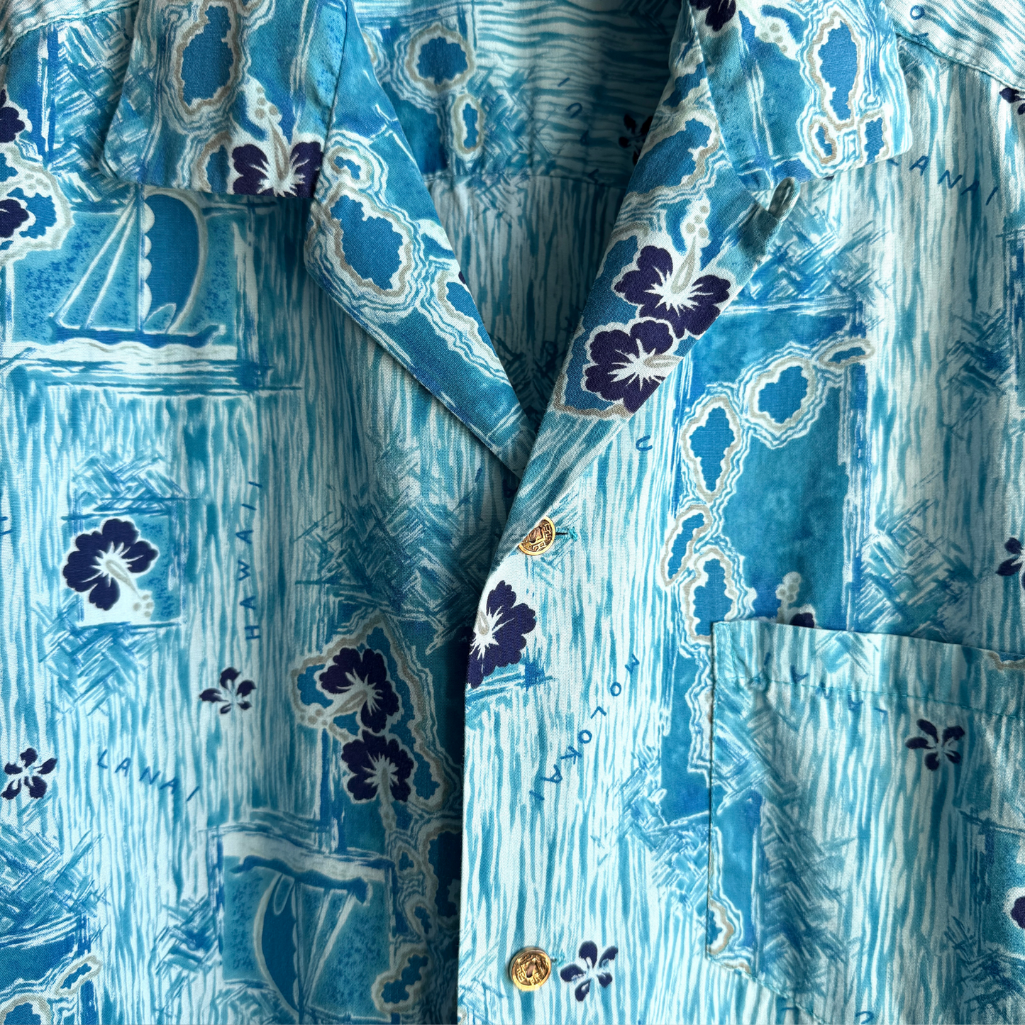 Vintage 1960s Hawaiian Islands Print Button Up Hawaiian Shirt - Shop ThreadCount Vintage Co.