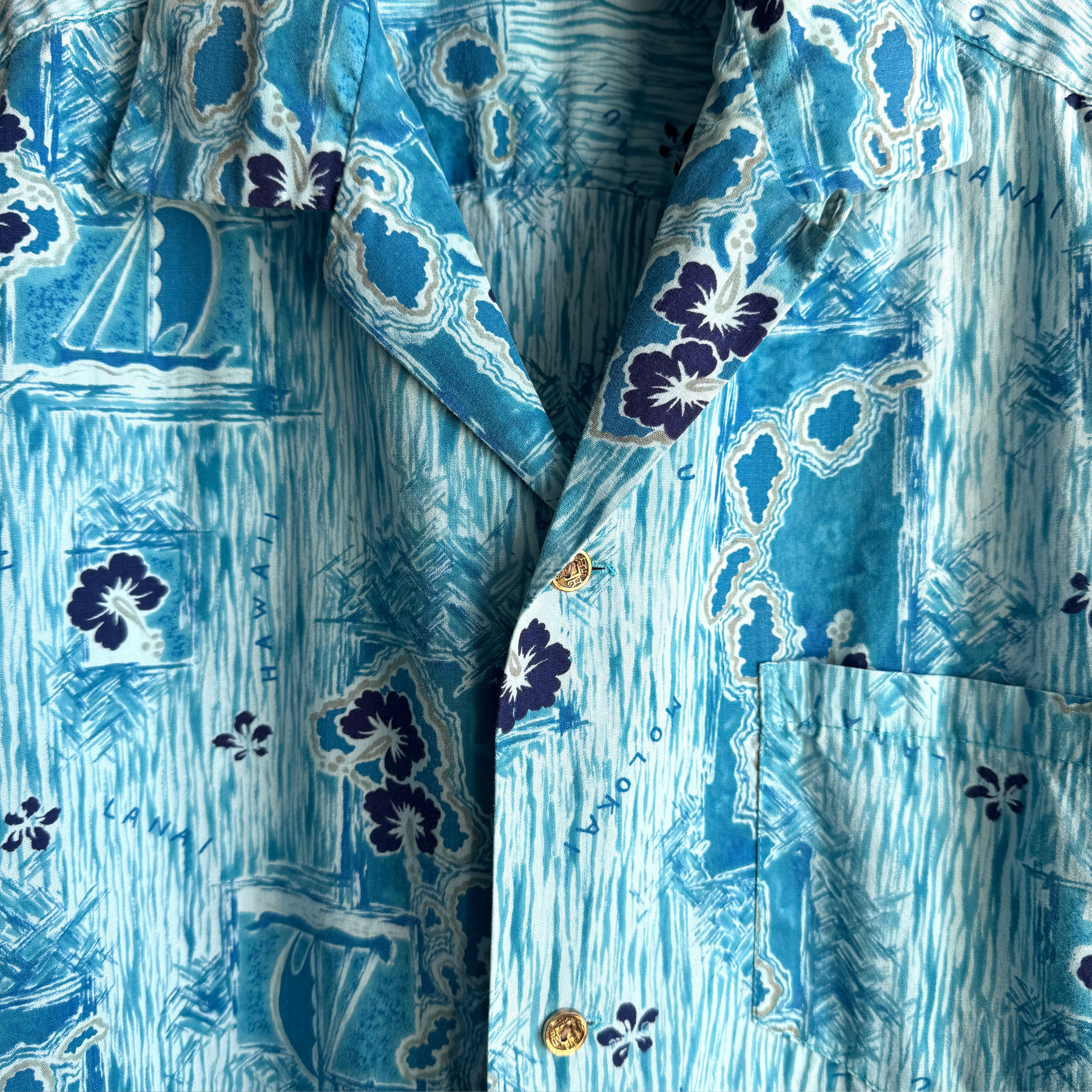 1960s Hawaiian Islands Print Button Up Hawaiian Shirt  - Shop ThreadCount Vintage Co.