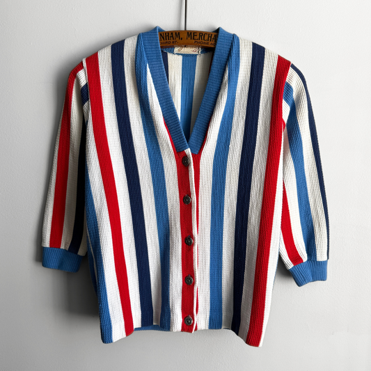 1960s Multi Color Stripe Knit Cardigan  - Shop ThreadCount Vintage Co.