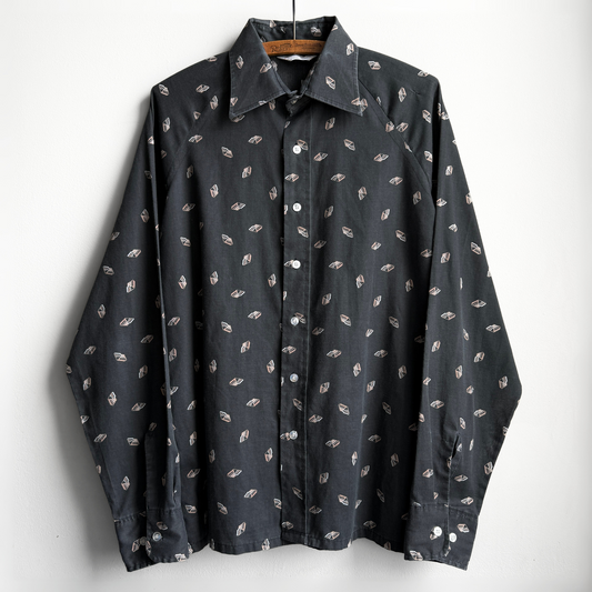 1960s Black Geometric Print Button Up Shirt  - Shop ThreadCount Vintage Co.