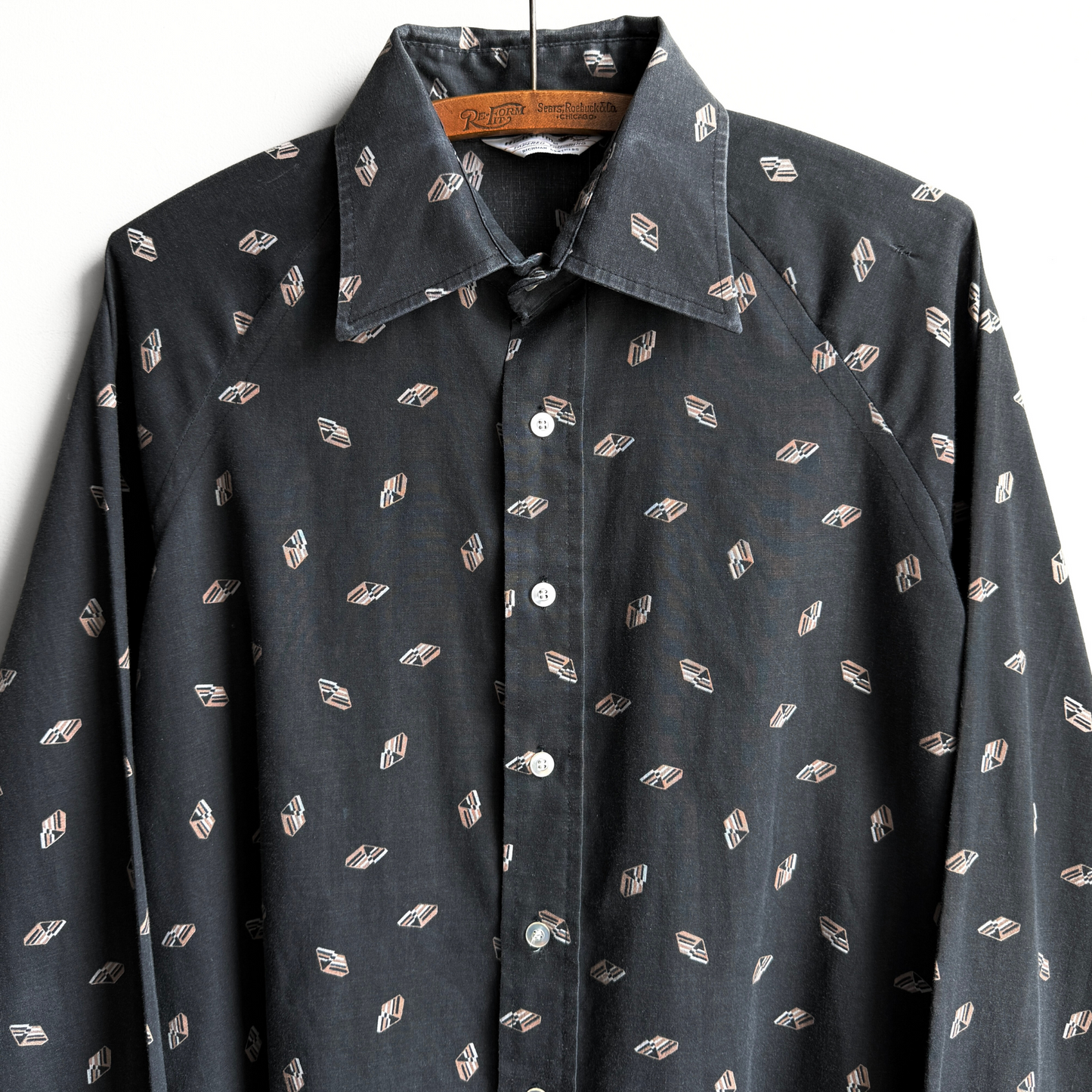1960s Black Geometric Print Button Up Shirt - Shop ThreadCount Vintage Co.