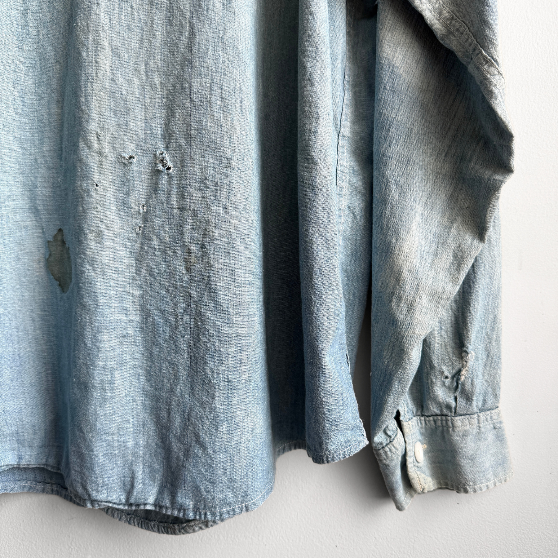 1930s Chambray Cotton Sun Faded Work Shirt  - Shop ThreadCount Vintage Co.