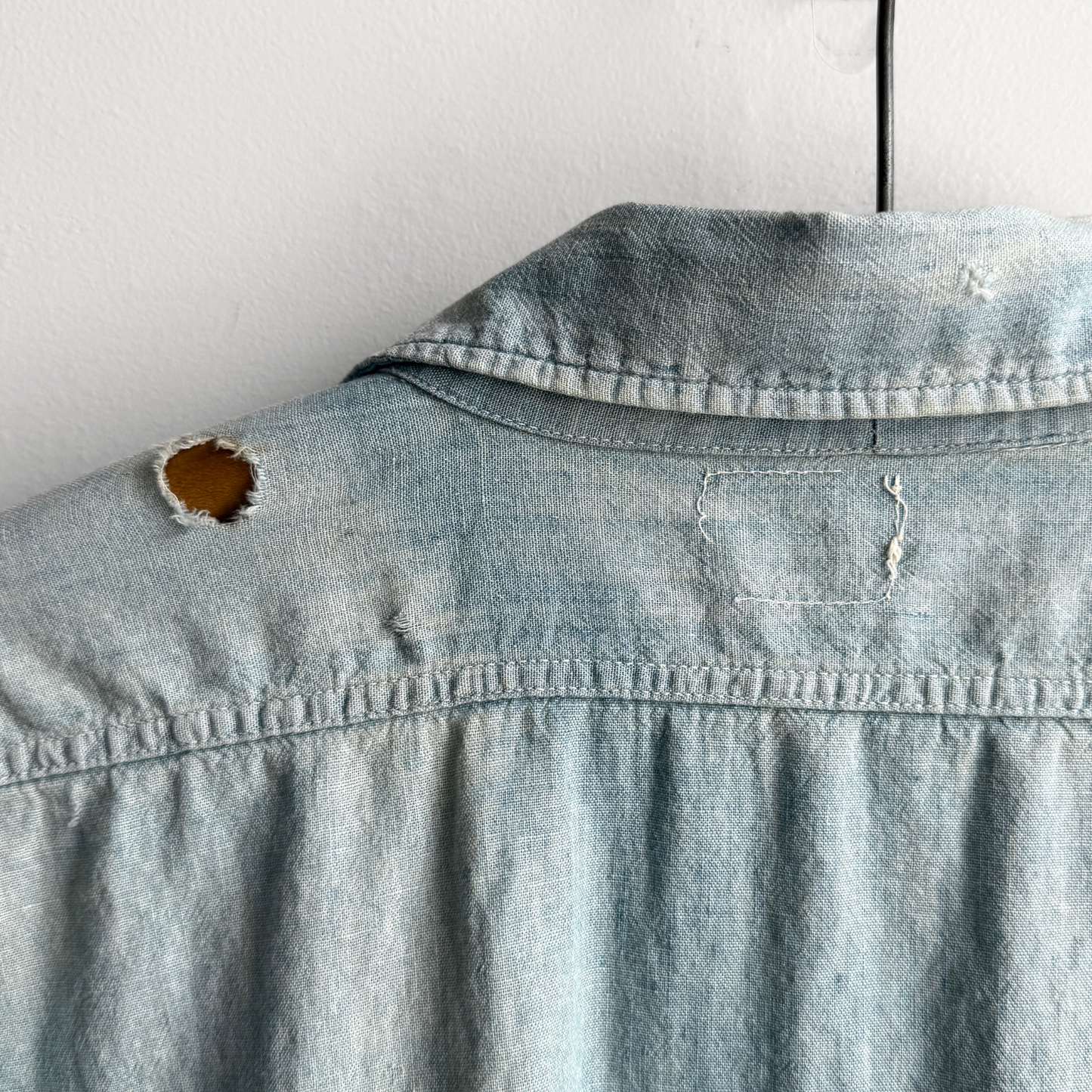Vintage 1930s Chambray Cotton Sun Faded Work Shirt - Shop ThreadCount Vintage Co.