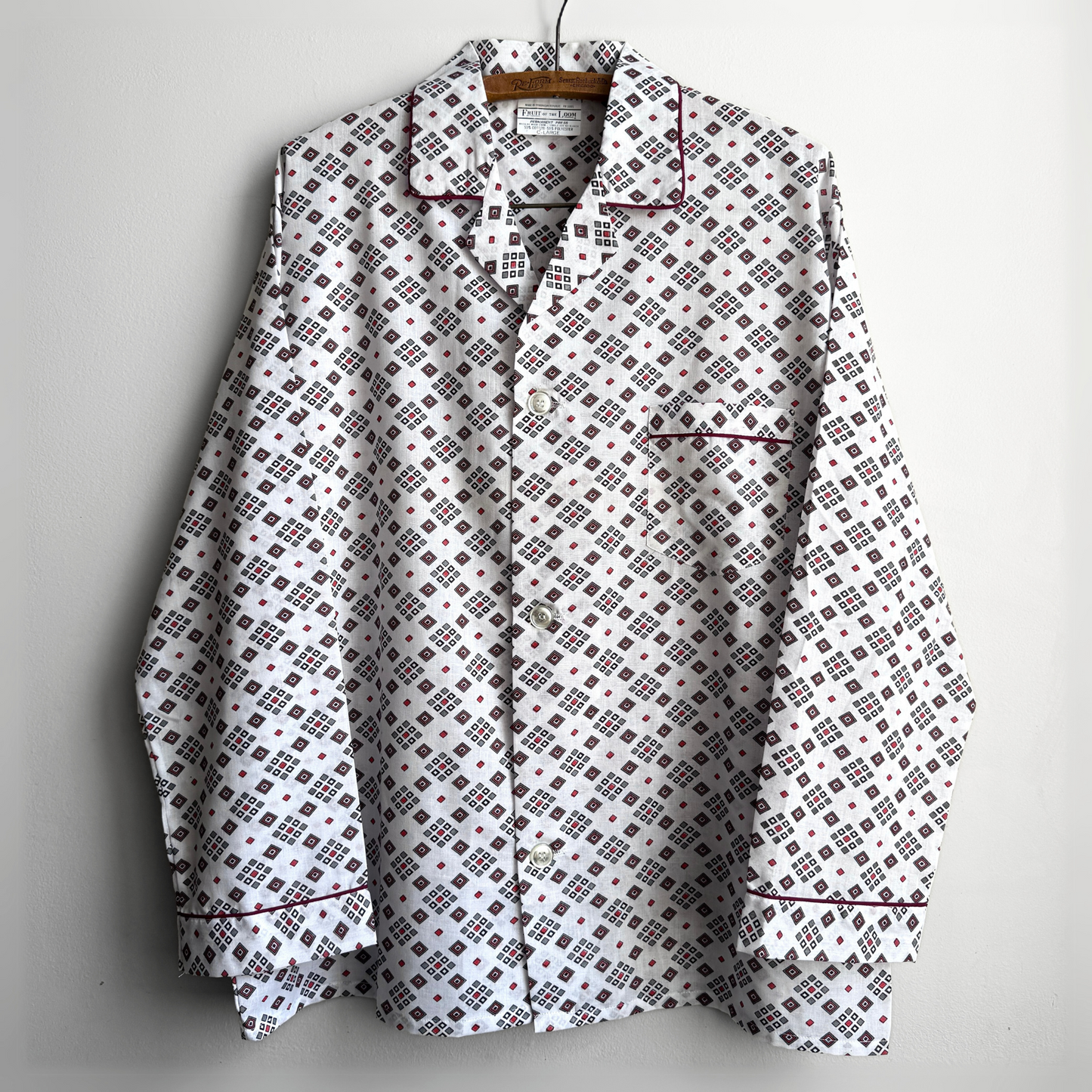 Vintage 1970s Geometric Print Button Up Pajama Shirt - Shop ThreadCount Vintage Co.