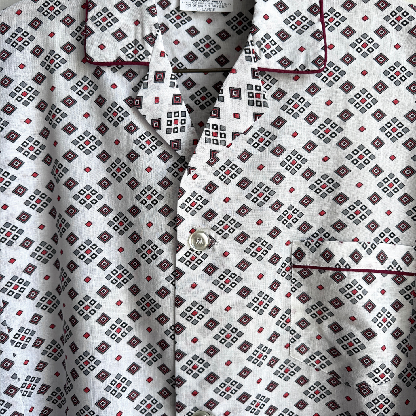 Vintage 1970s Geometric Print Button Up Pajama Shirt - Shop ThreadCount Vintage Co.