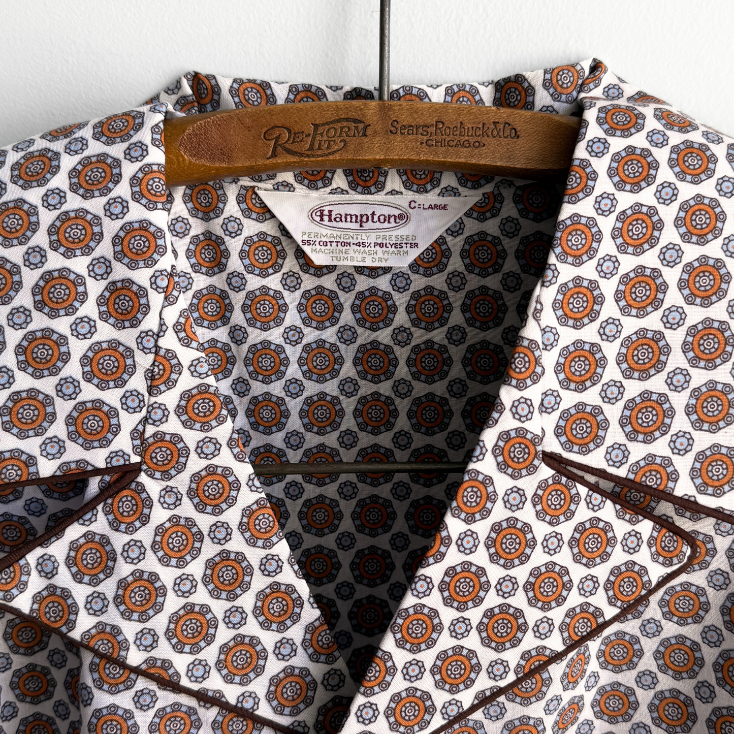 Vintage 1970s Geometric Print Button Up Pajama Shirt - Shop ThreadCount Vintage Co.