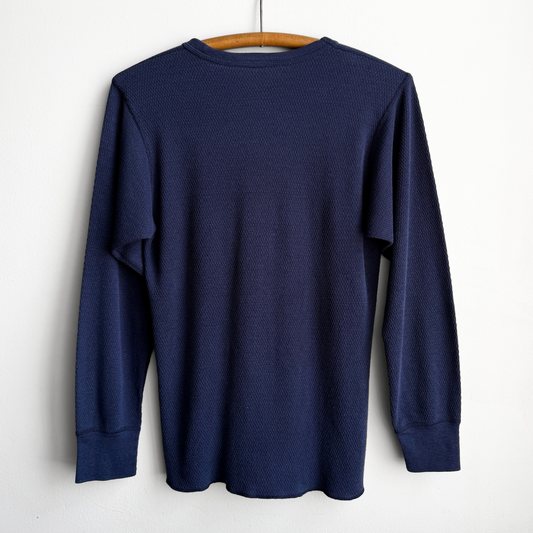 1980s Navy Blue Waffle Knit Thermal Long Sleeve  - Shop ThreadCount Vintage Co.