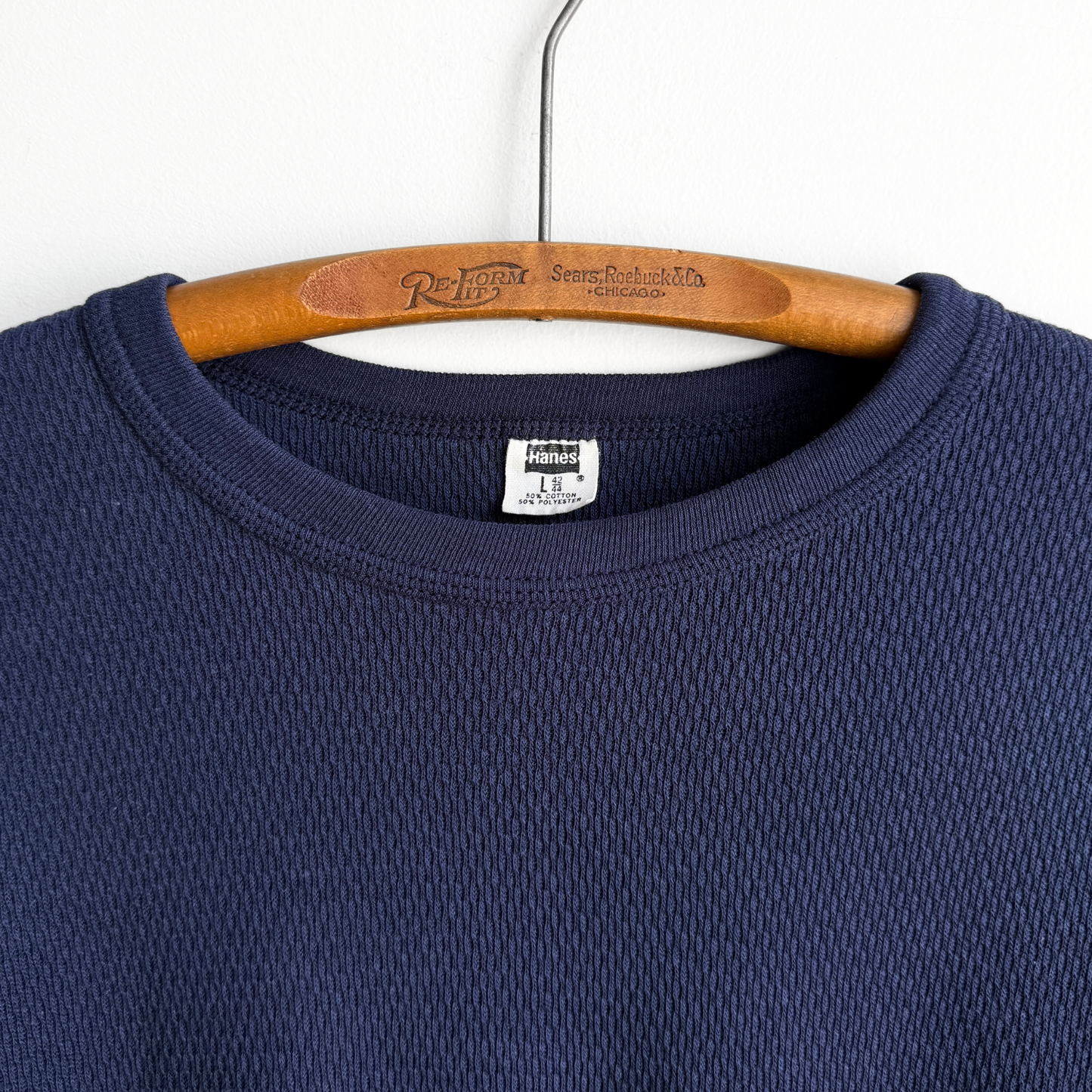 Vintage 1980s Navy Blue Waffle Knit Thermal Long Sleeve - Shop ThreadCount Vintage Co.