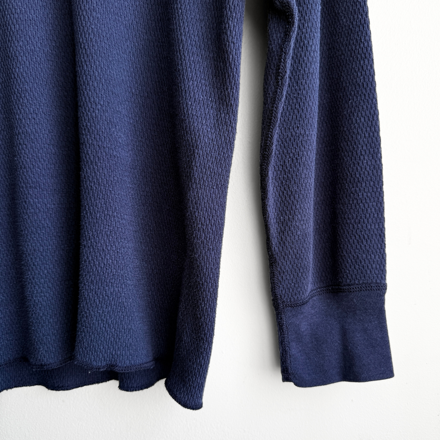 Vintage 1980s Navy Blue Waffle Knit Thermal Long Sleeve - Shop ThreadCount Vintage Co.