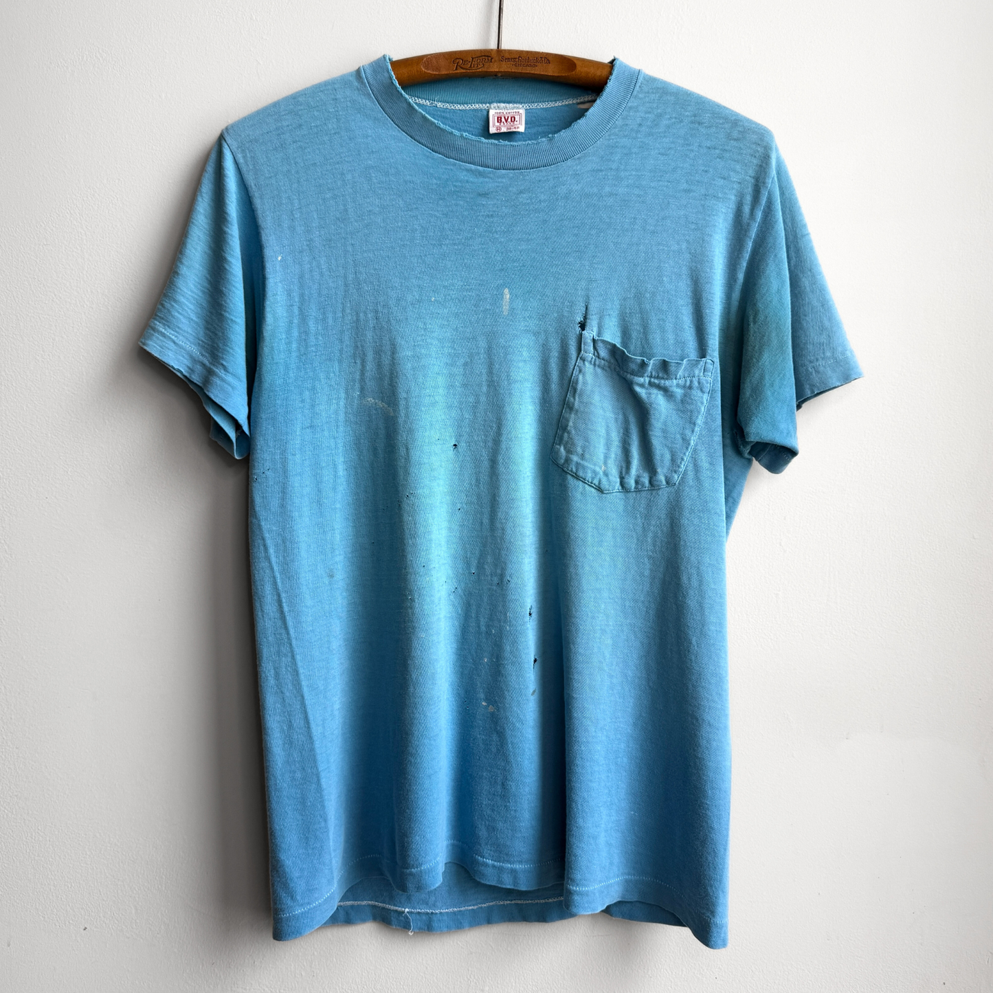 Vintage 1950s Distressed & Faded Blue Selvedge Pocket Tee - Shop ThreadCount Vintage Co.