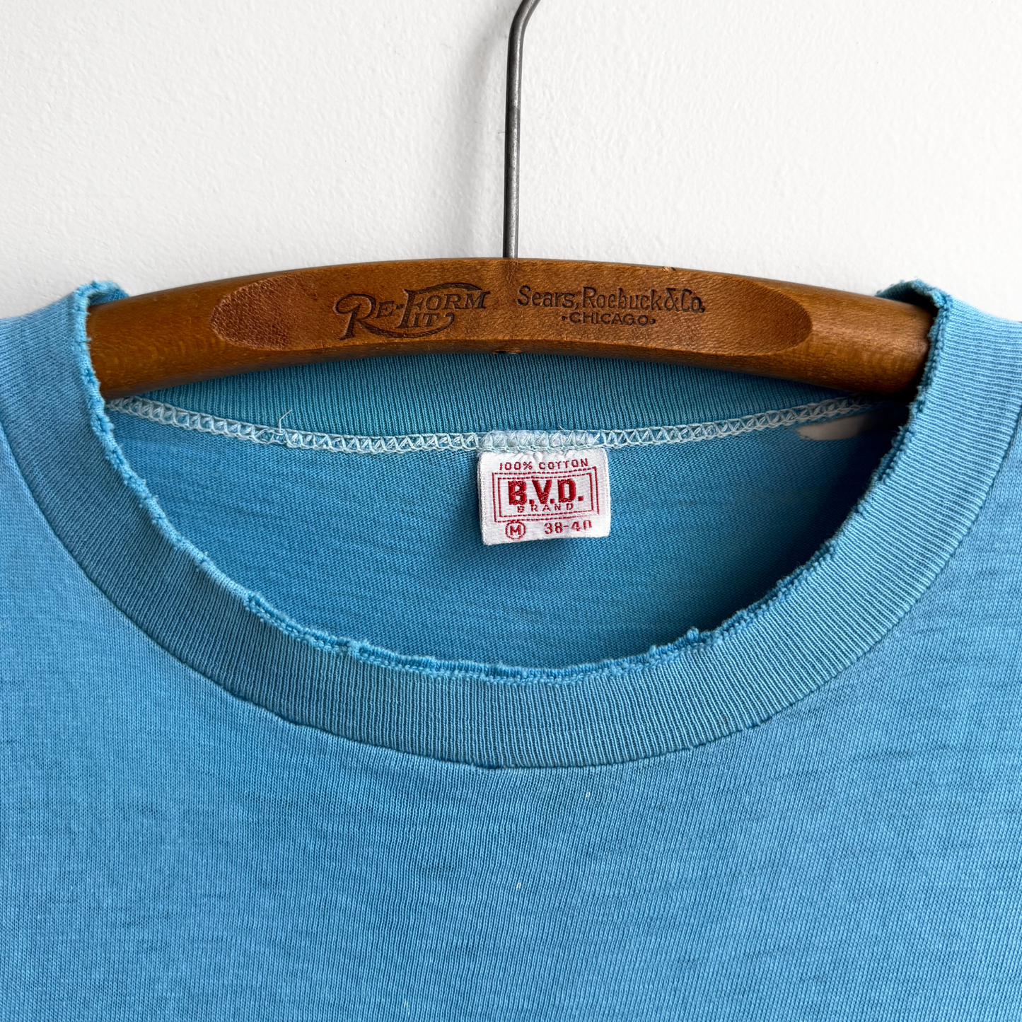 Vintage 1950s Distressed & Faded Blue Selvedge Pocket Tee - Shop ThreadCount Vintage Co.