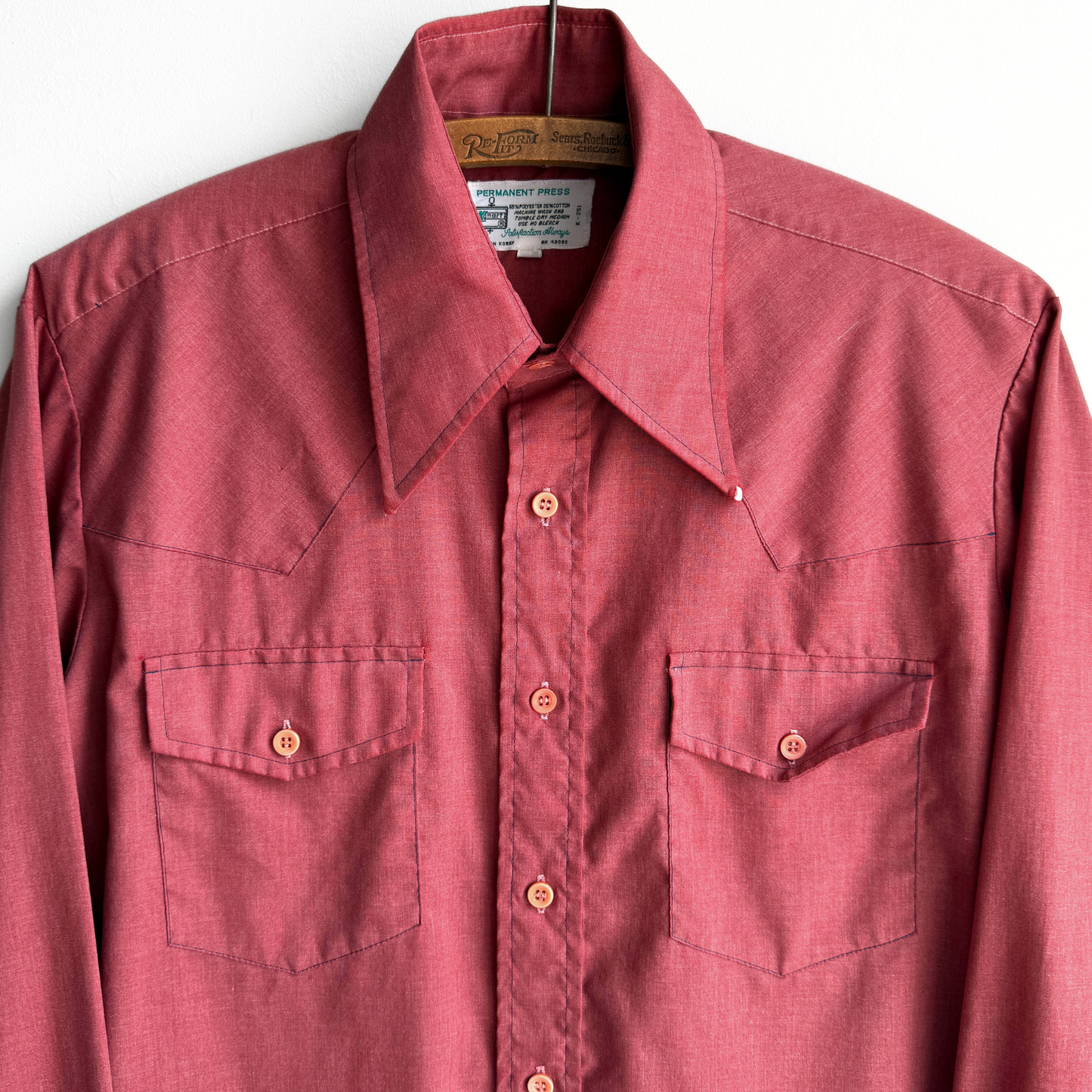 1970s Mahogany Red Western Button Up Dress Shirt - Shop ThreadCount Vintage Co.