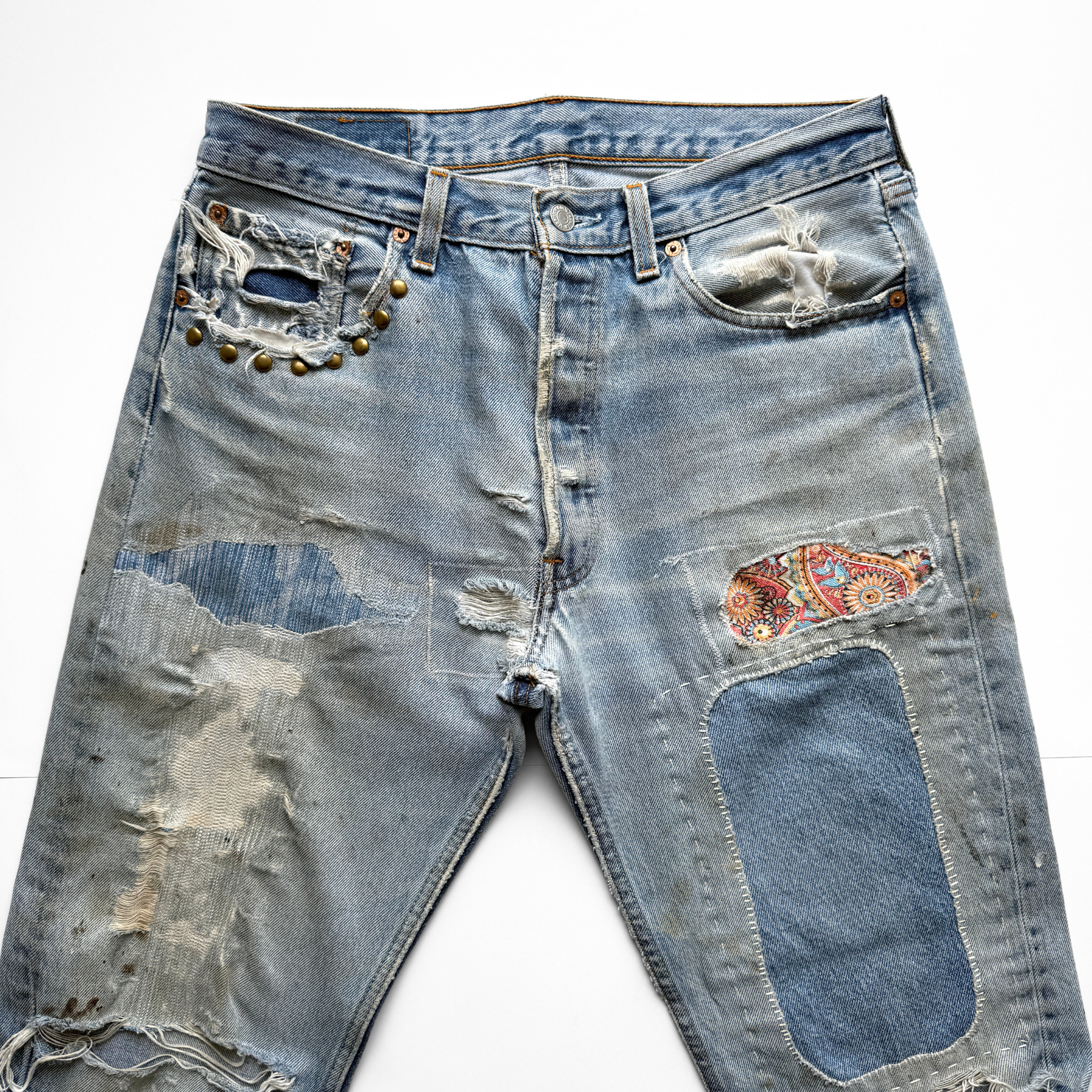 1990s Levi's 501XX Custom Patchwork Denim Jeans  - Shop ThreadCount Vintage Co.