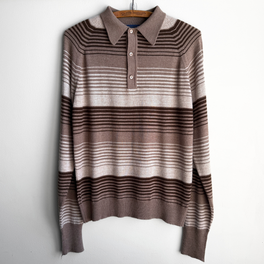 1980s Brown Striped Long Sleeve Polo Sweater  - Shop ThreadCount Vintage Co.