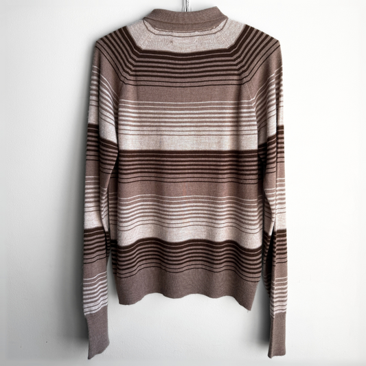 1980s Brown Striped Long Sleeve Polo Sweater  - Shop ThreadCount Vintage Co.