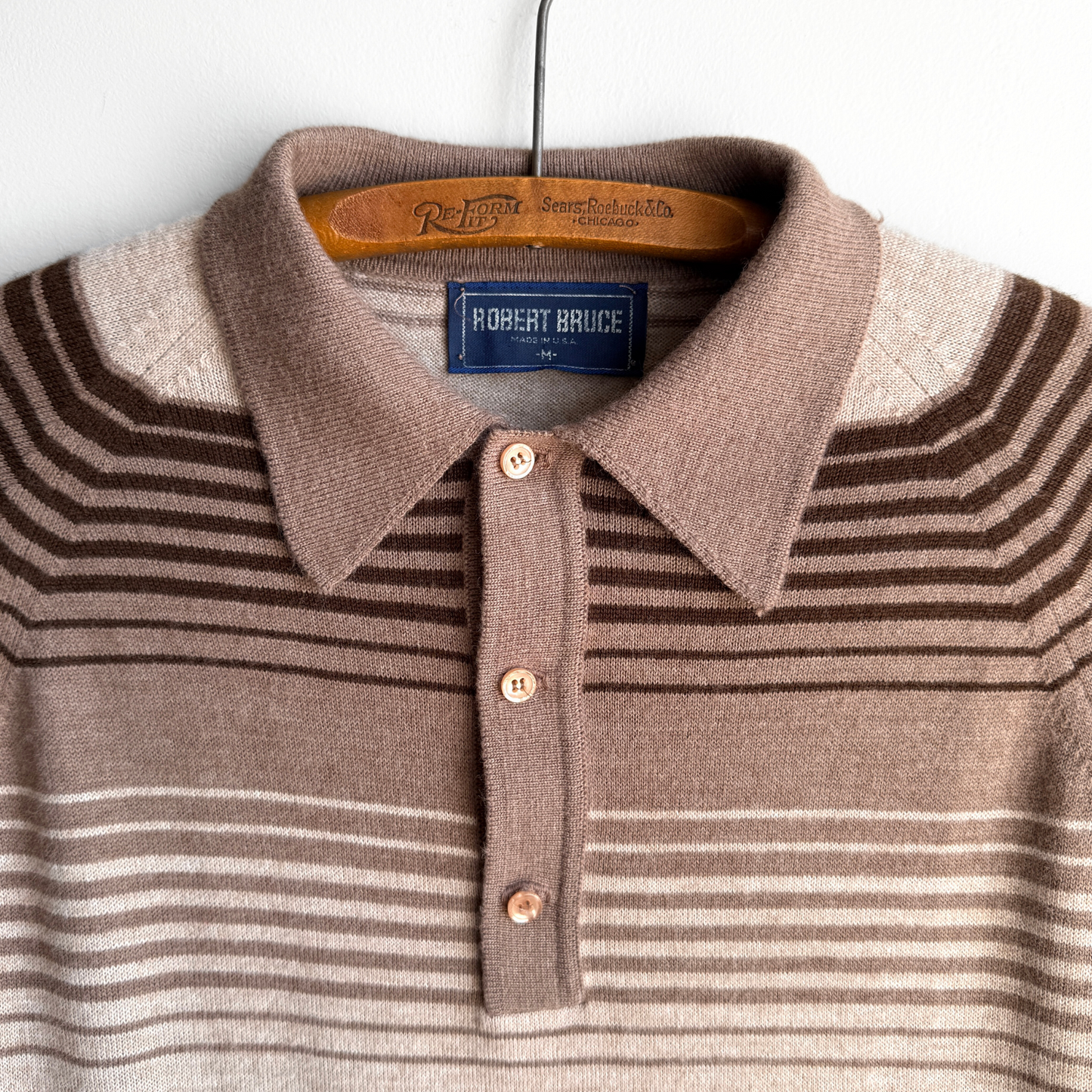 1980s Brown Striped Long Sleeve Polo Sweater - Shop ThreadCount Vintage Co.