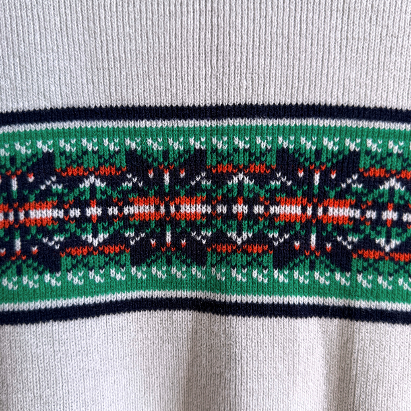 1970s Grey & Green Geometric Knit Acrylic Sweater - Shop ThreadCount Vintage Co.