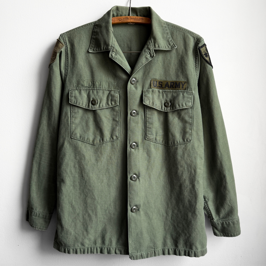 1960s U.S. Army OG 107 Sateen Fatigue Field Shirt  - Shop ThreadCount Vintage Co.