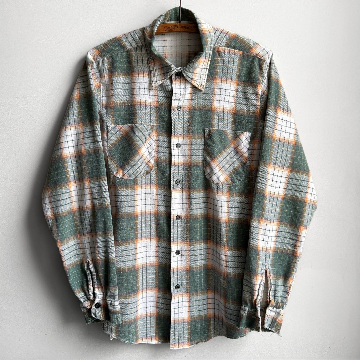 Vintage 1970s Green & White Shadow Plaid Button Up Shirt - Shop ThreadCount Vintage Co.