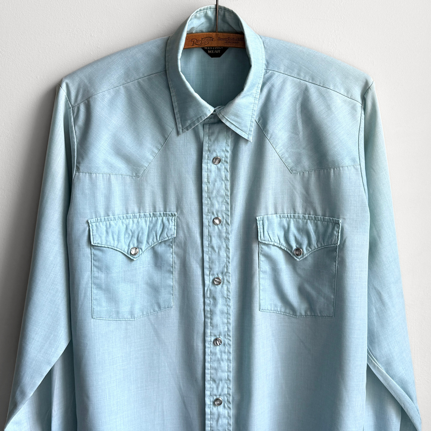 Vintage 1970s Blue Pearl Snap Western Wear Button Up Shirt - Shop ThreadCount Vintage Co.