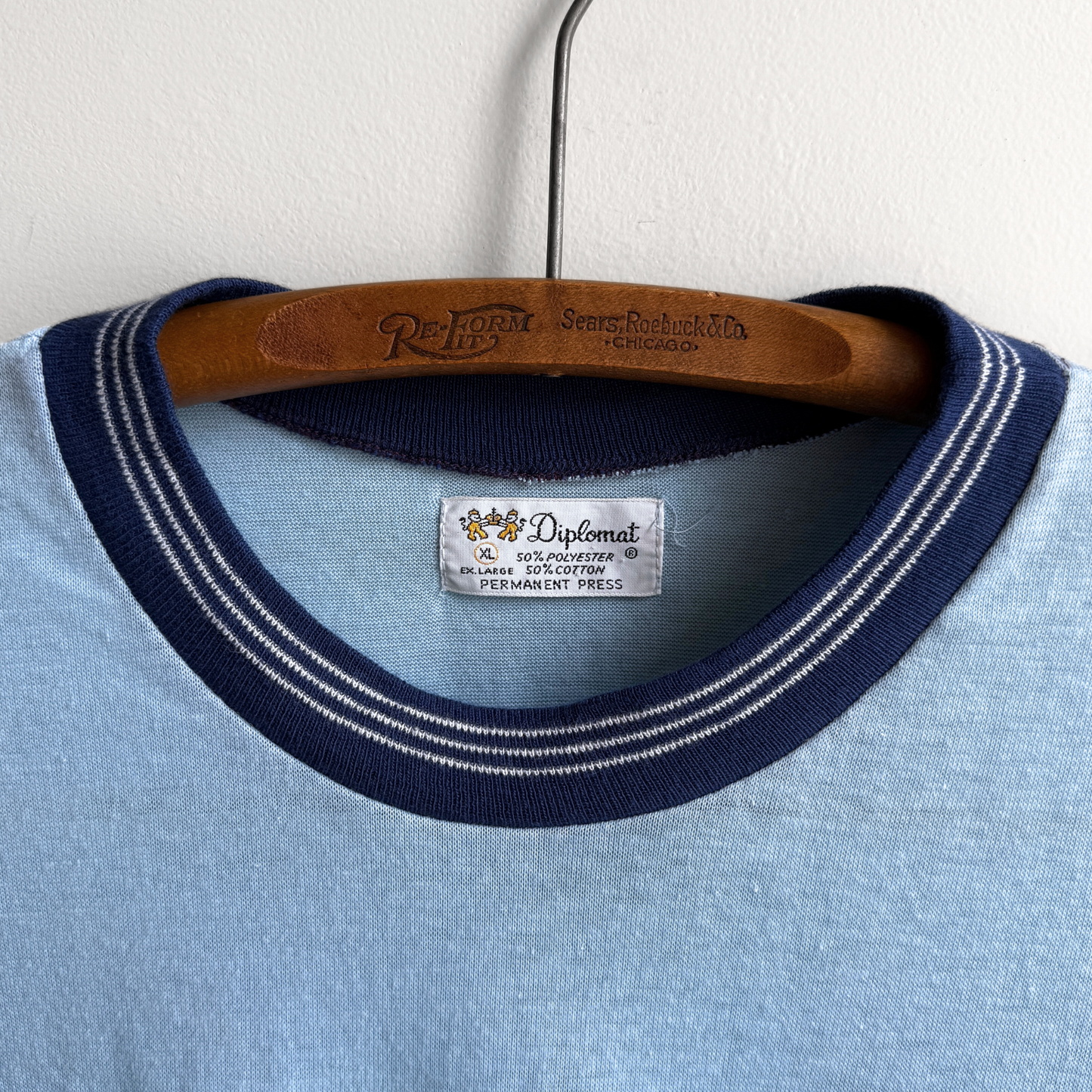 Vintage 1960s Blue Two Tone Long Sleeve Tee - Shop ThreadCount Vintage Co.