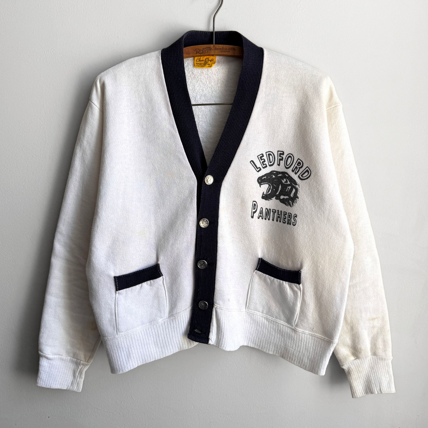 1950s Ledford Panthers Cotton Sweatshirt Cardigan  - Shop ThreadCount Vintage Co.